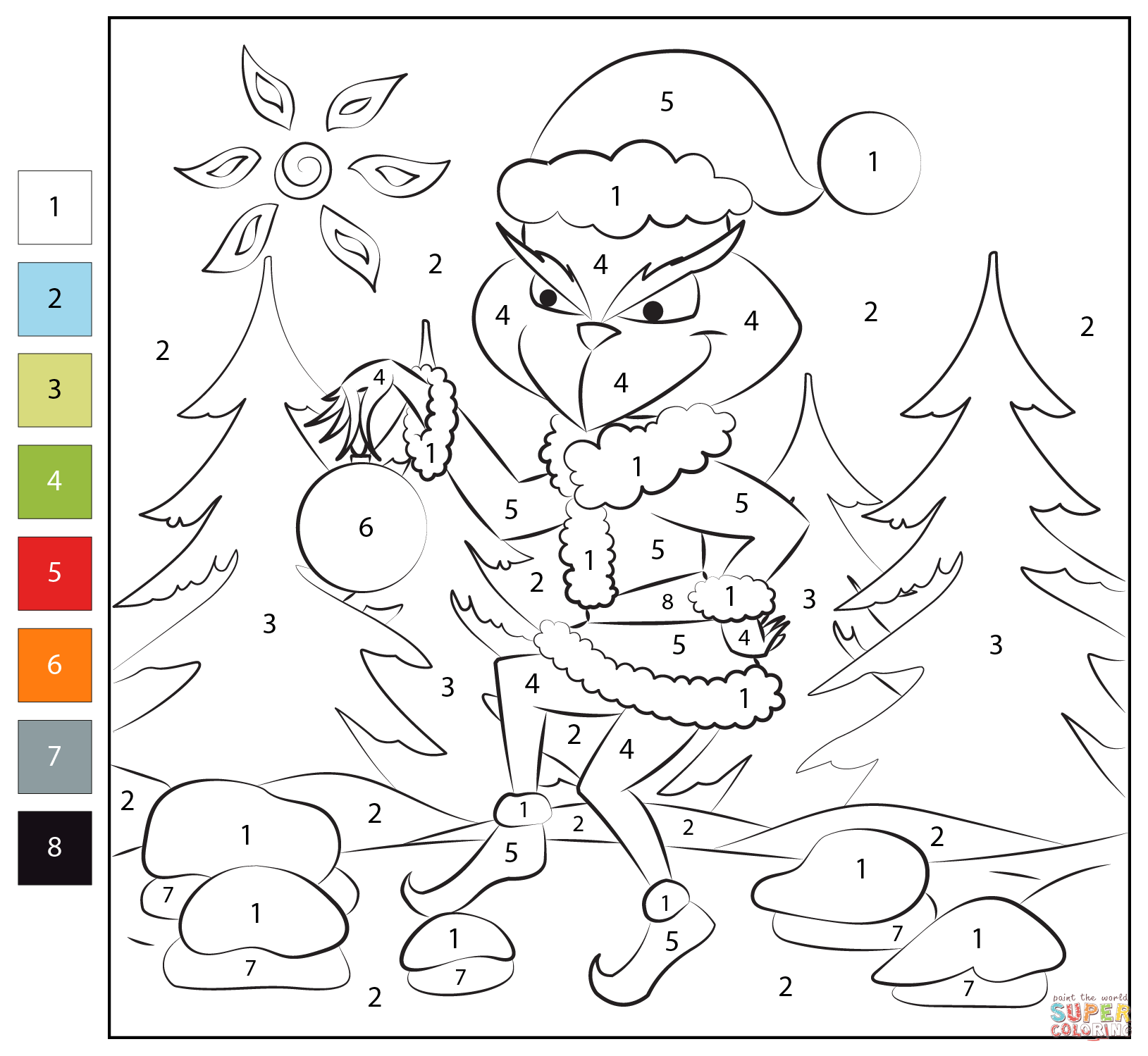 Color By Number Grinch Coloring Page Free Printable