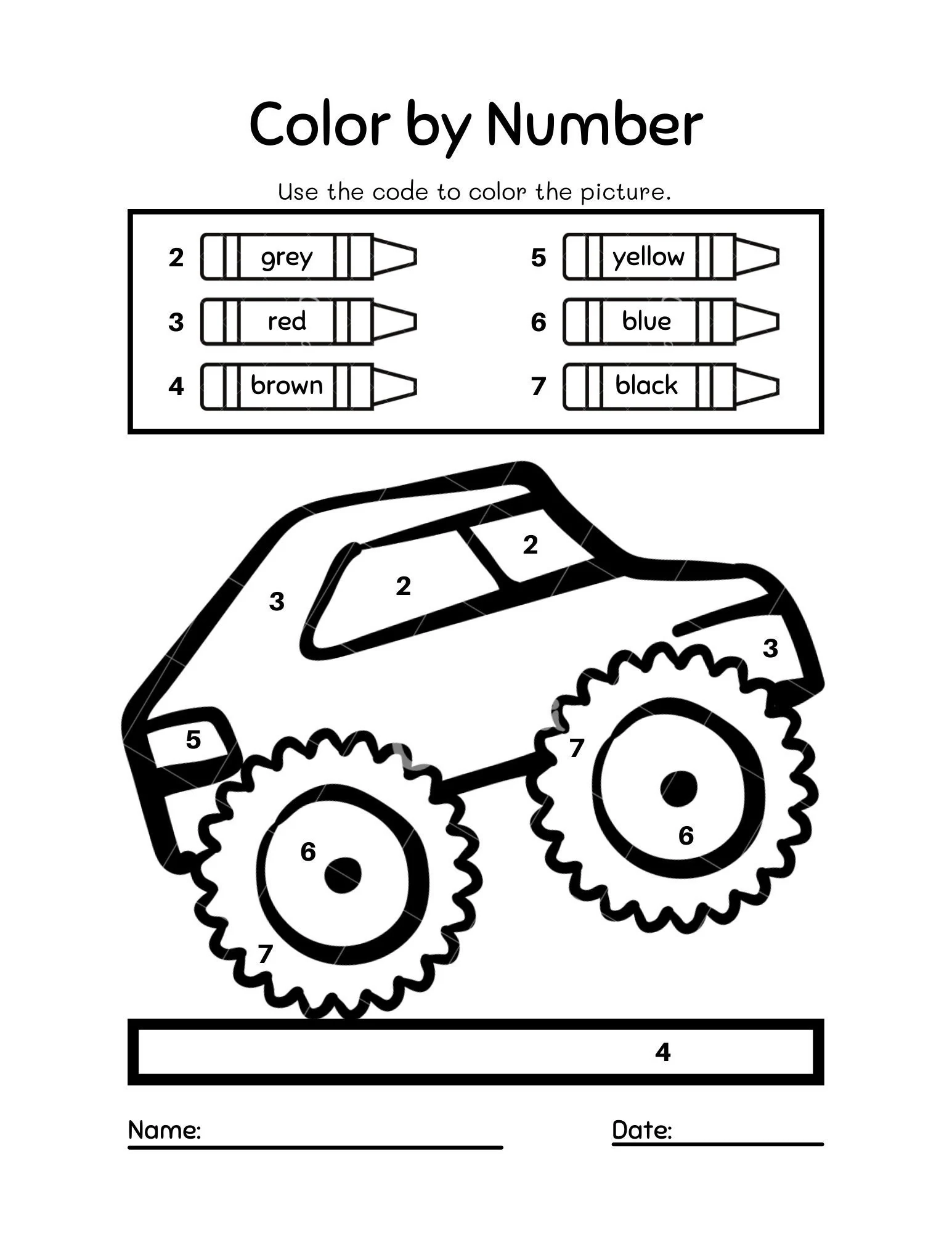 Color By Number Monster Truck Sheets Etsy Israel