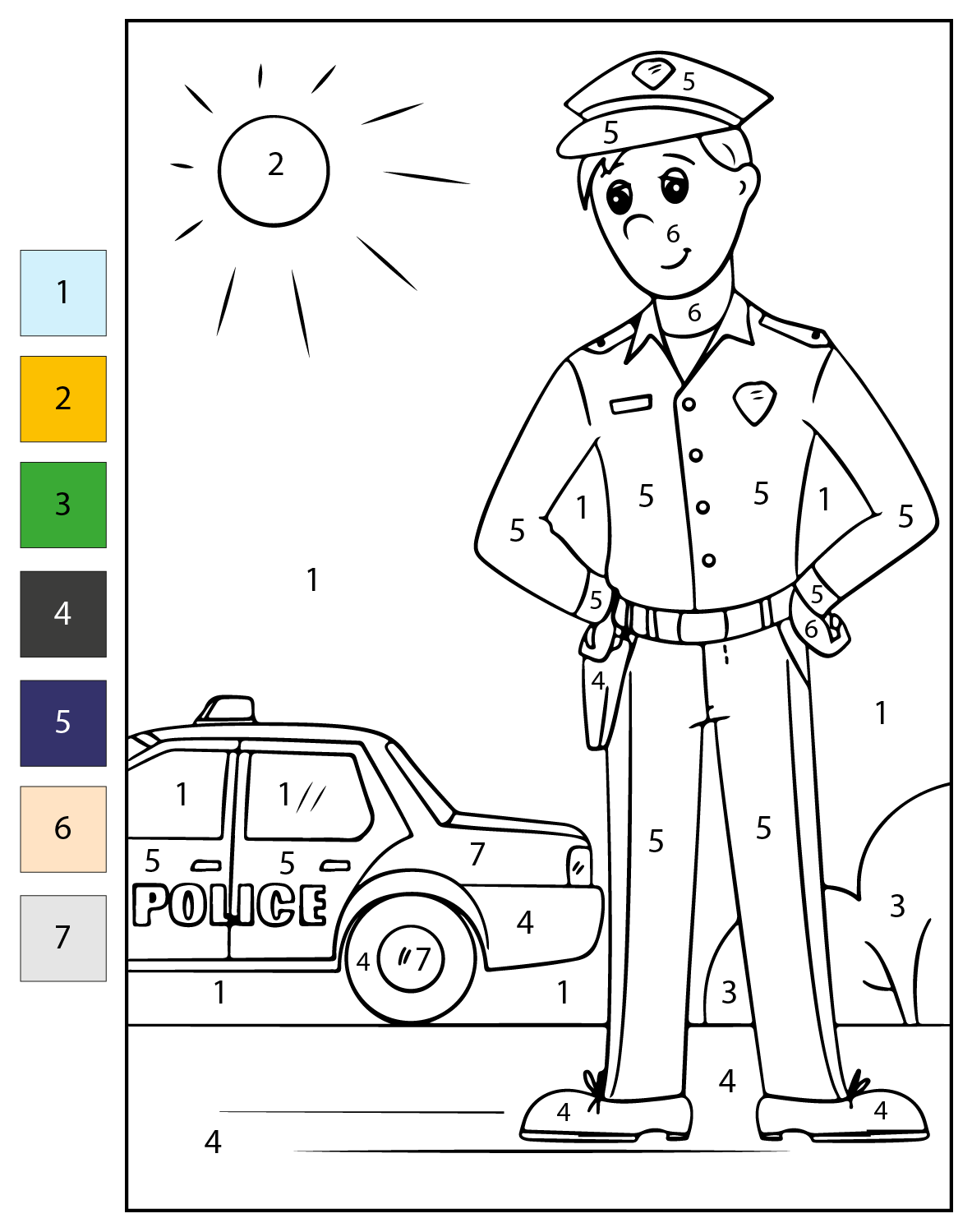 Color By Number Police Officer Coloring Page Free Printable