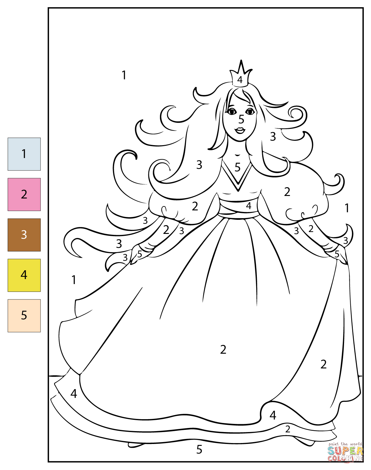 Color By Number Princess Coloring Page Free Printable