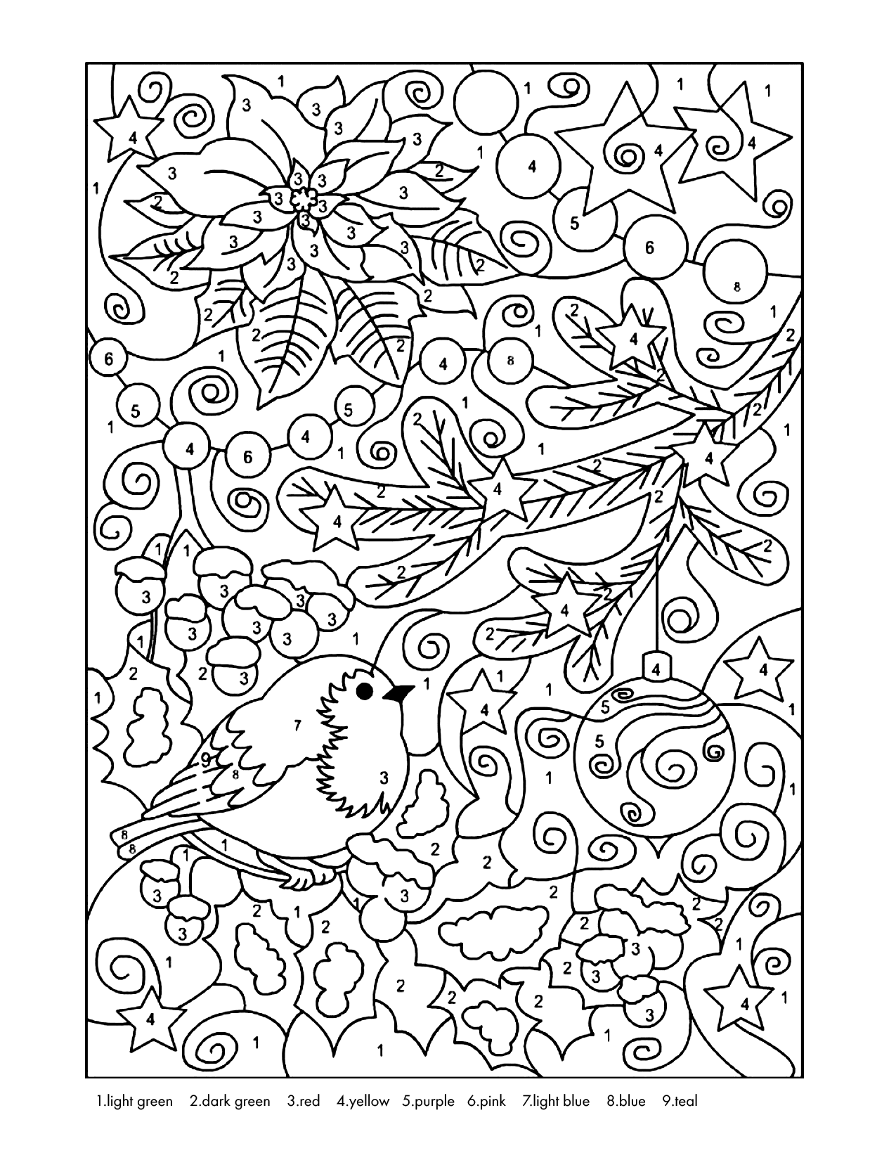 free color by number printables for adults