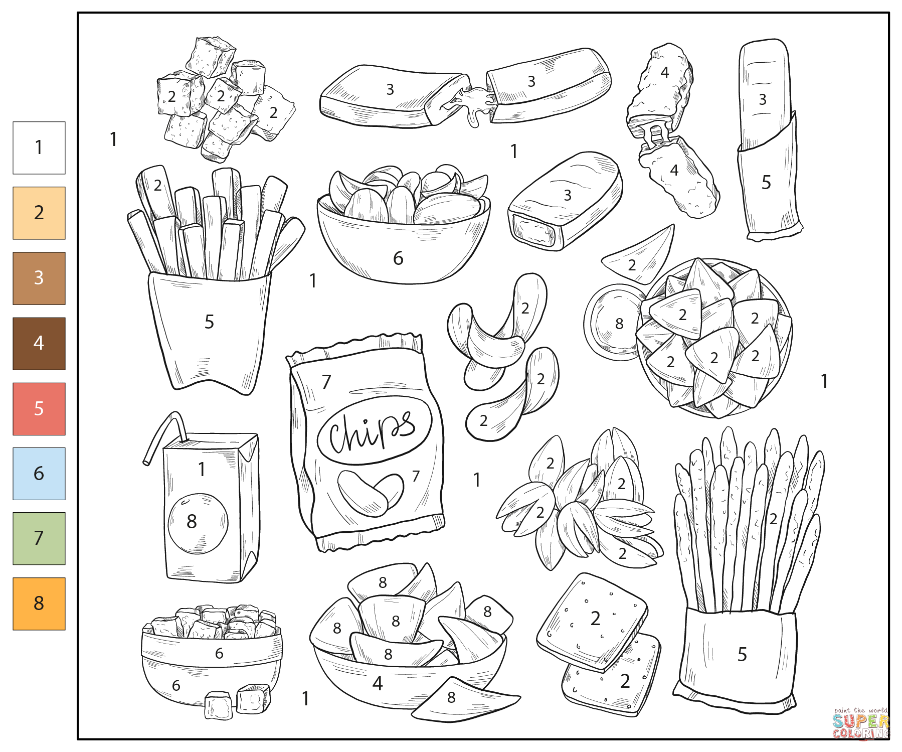 Color By Number Snack Coloring Page Free Printable
