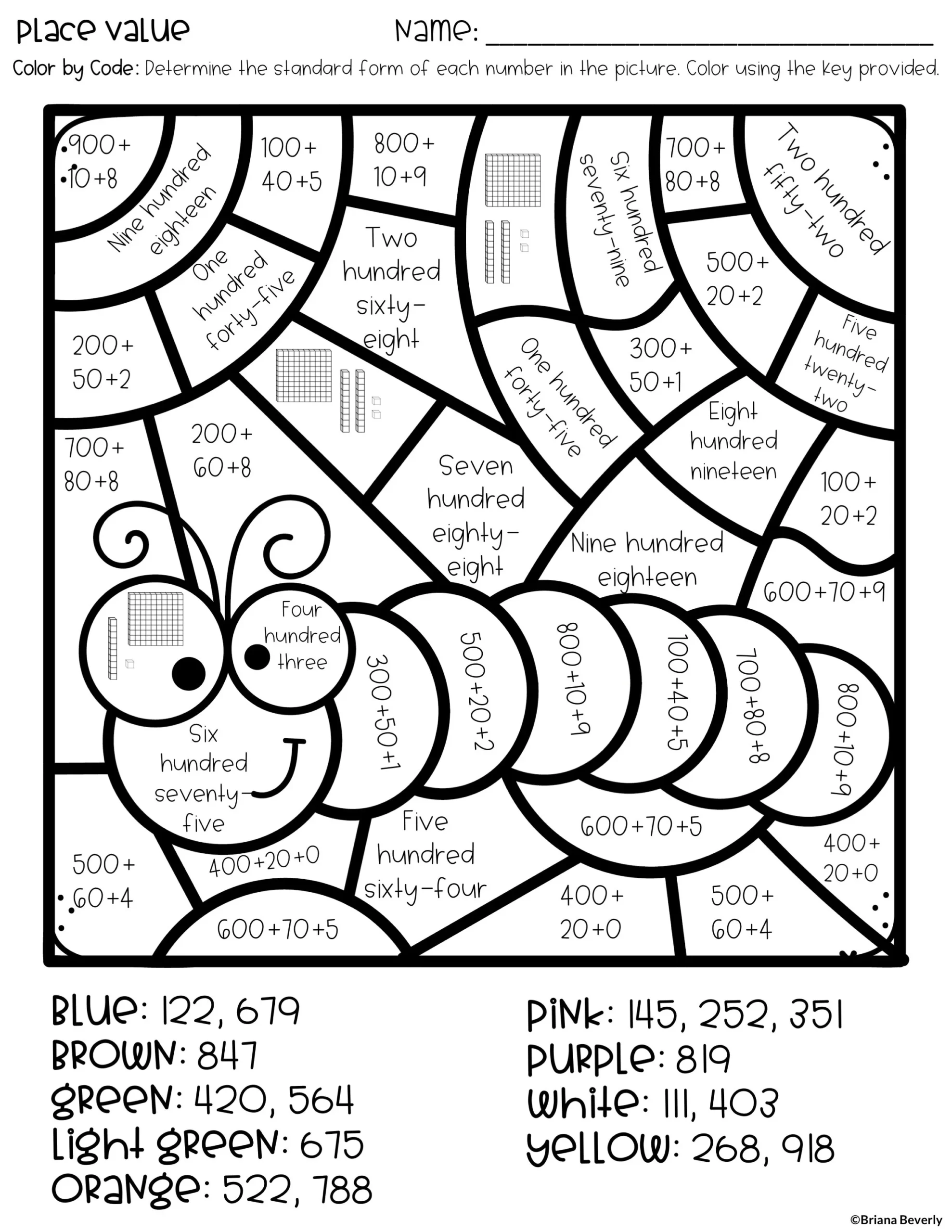 Color By Number Spring Place Value Worksheets Teaching With Briana Beverly