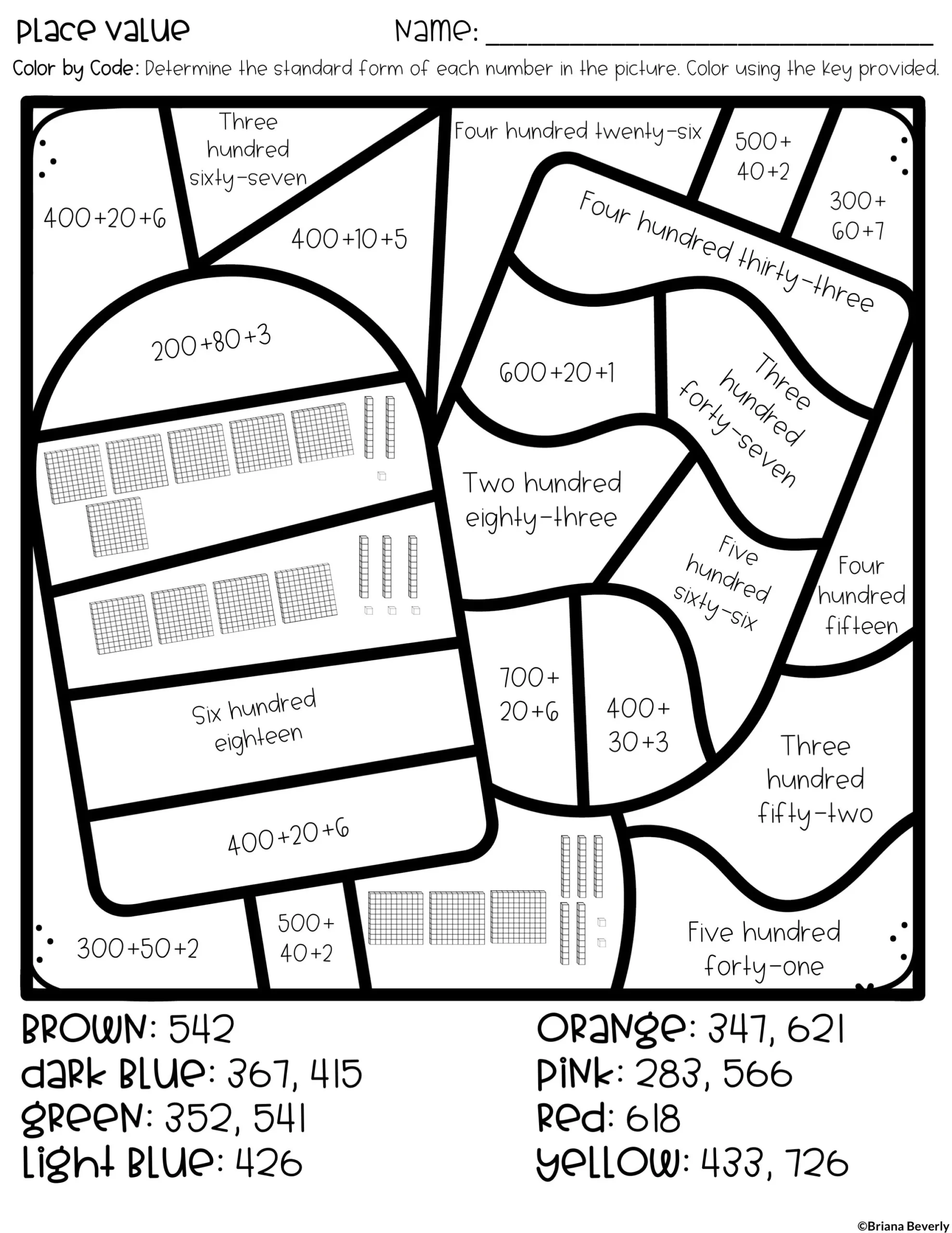 Color By Number Summer Place Value Worksheets Teaching With Briana Beverly