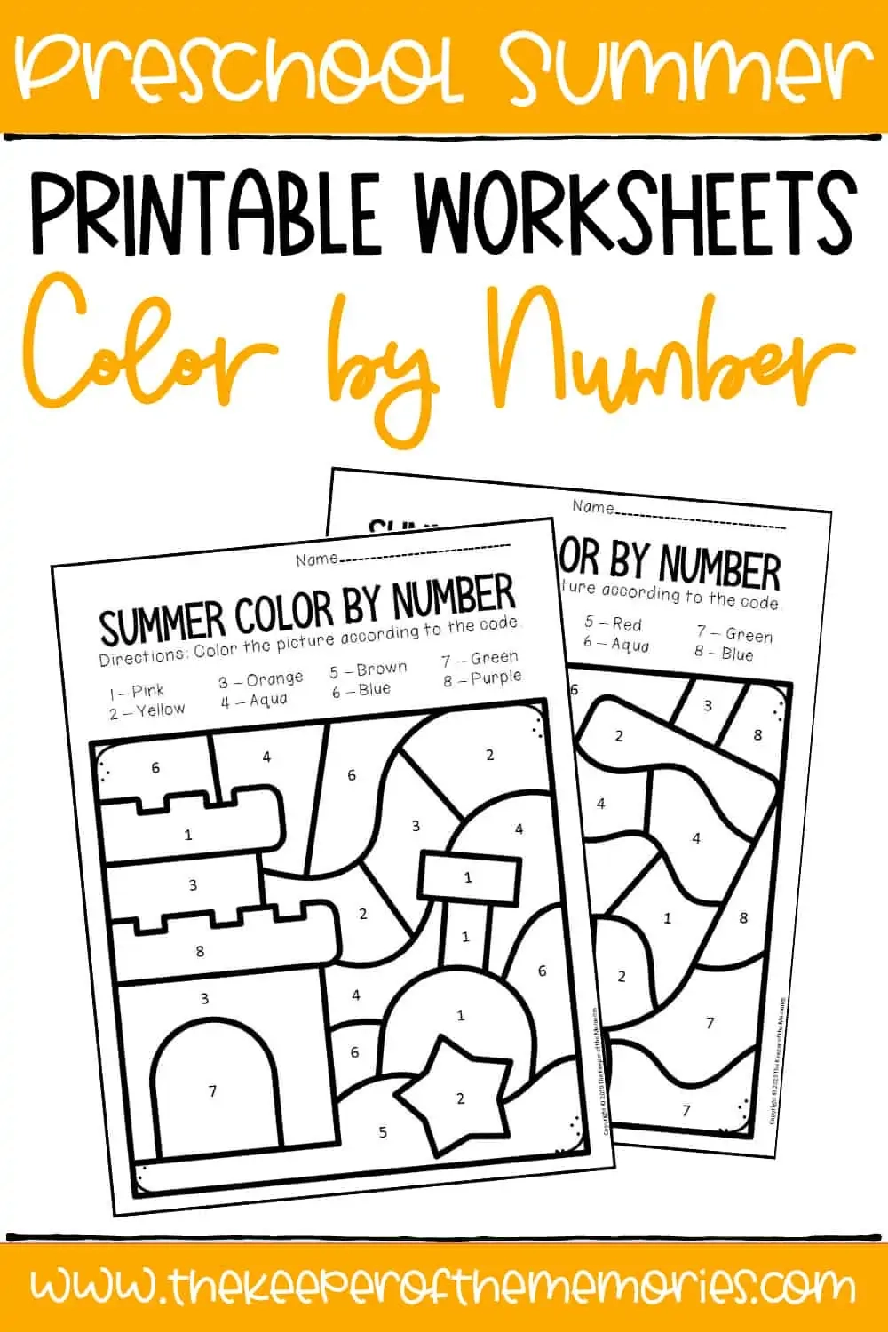 Color By Number Summer Preschool Worksheets The Keeper Of The Memories