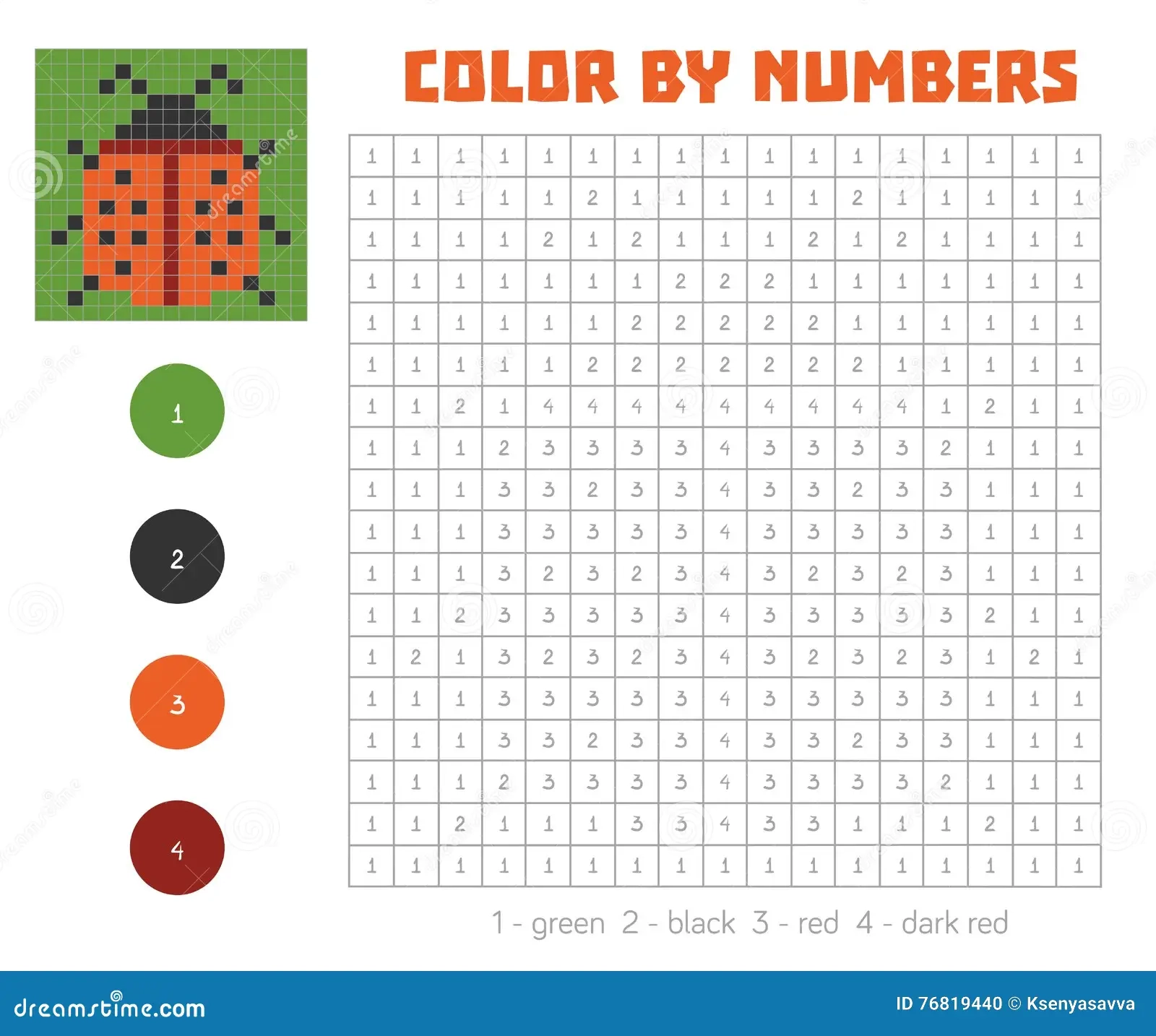 Color By Number With Numbered Squares Ladybug Stock Vector Illustration Of Animal Enigma 76819440