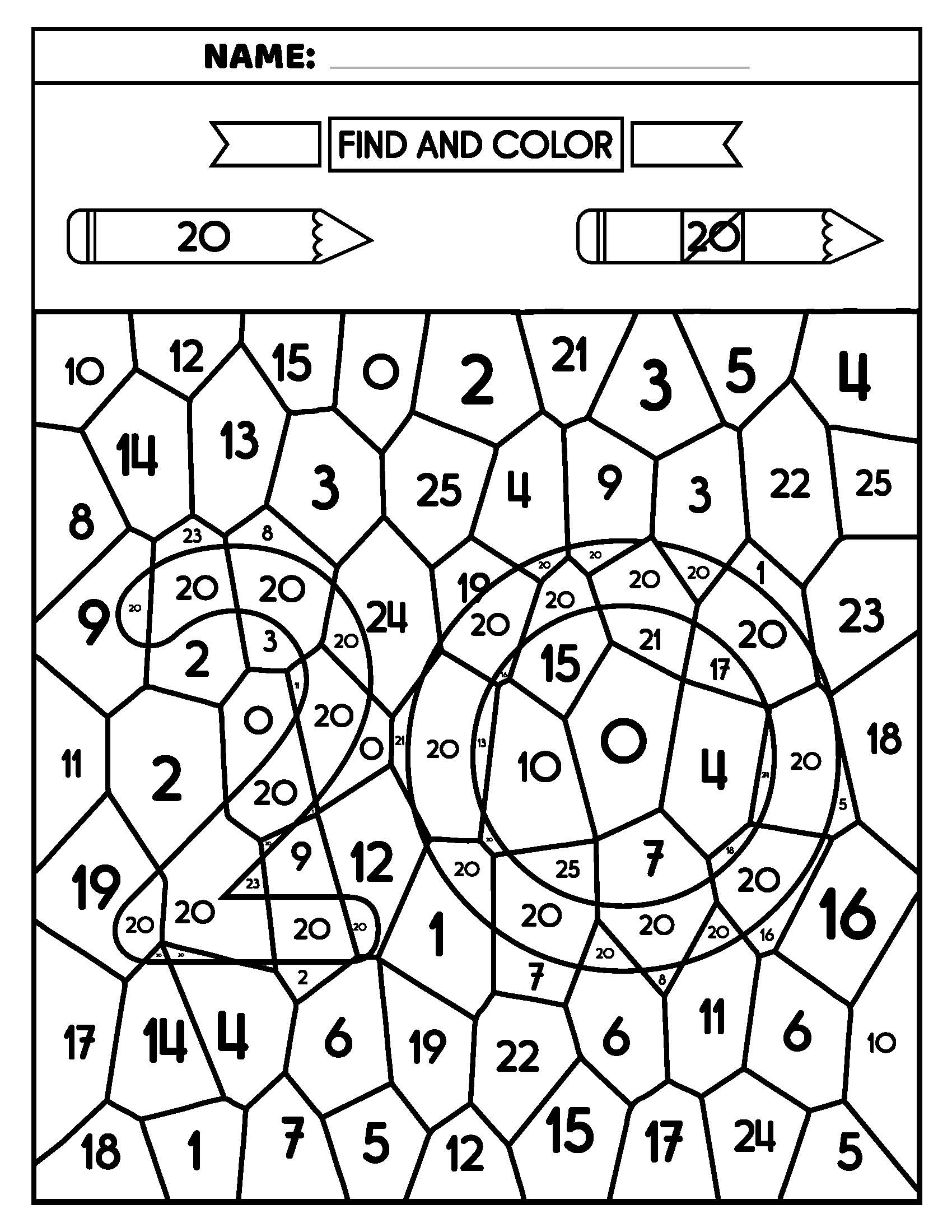 kindergarten worksheets color by number