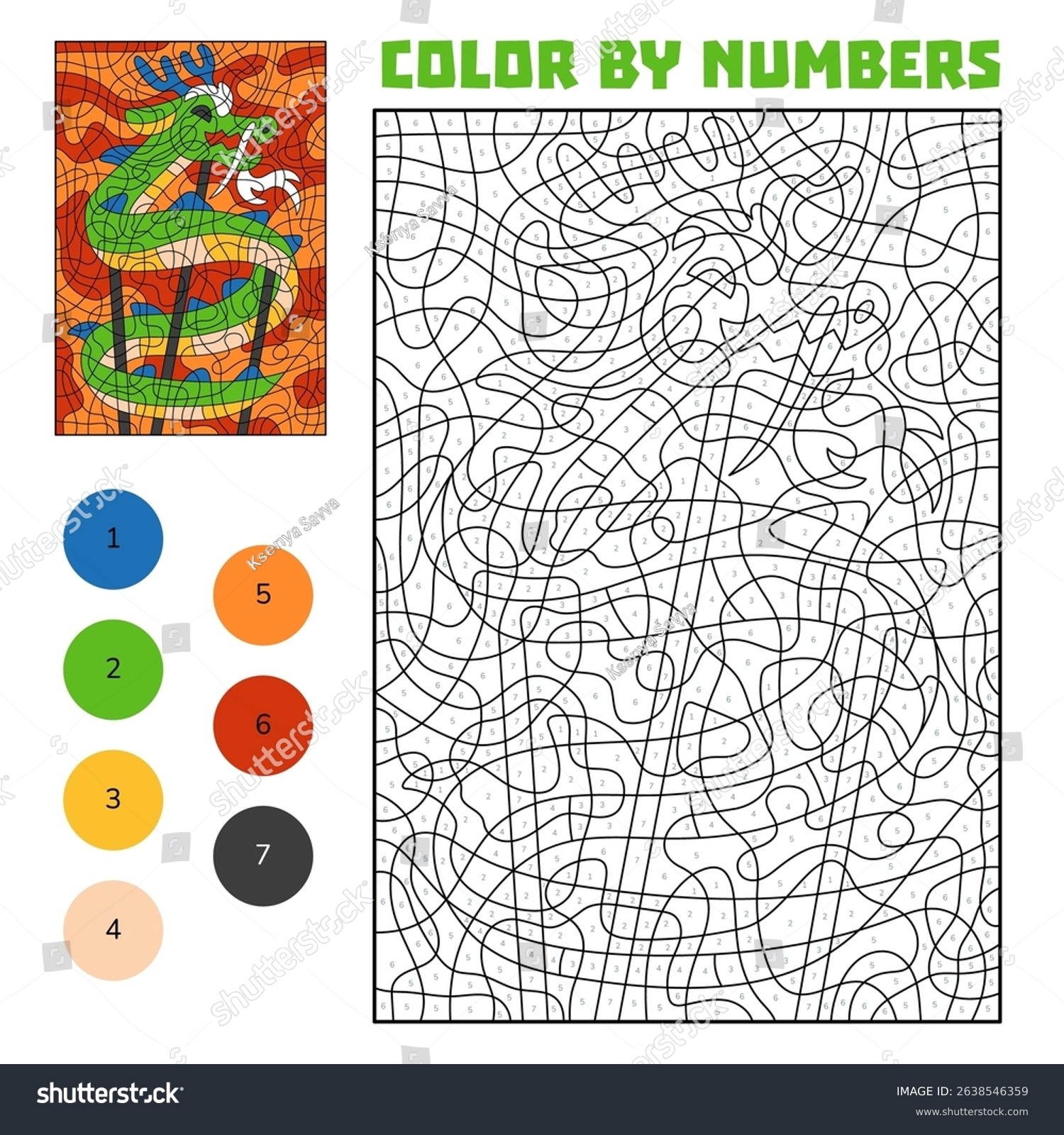 Color By Number Worksheet Traditional Dragon Stock Vector Royalty Free 2638546359 Shutterstock