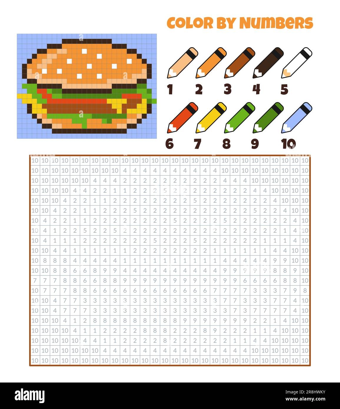 Color By Numbers Coloring Book For Kids Pixel Art Stock Vector Image Art Alamy
