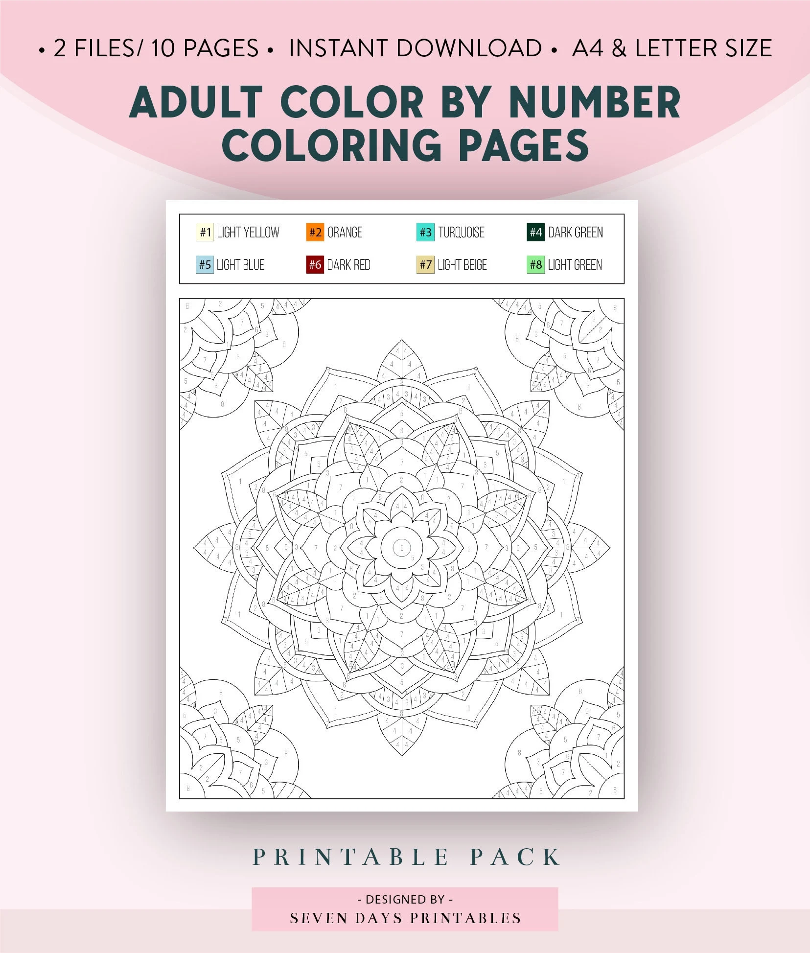 Color By Numbers For Adults Color By Numbers Mandela Pattern Printable Printable Coloring Pages Adult Instant Download A4 Letter Size Etsy