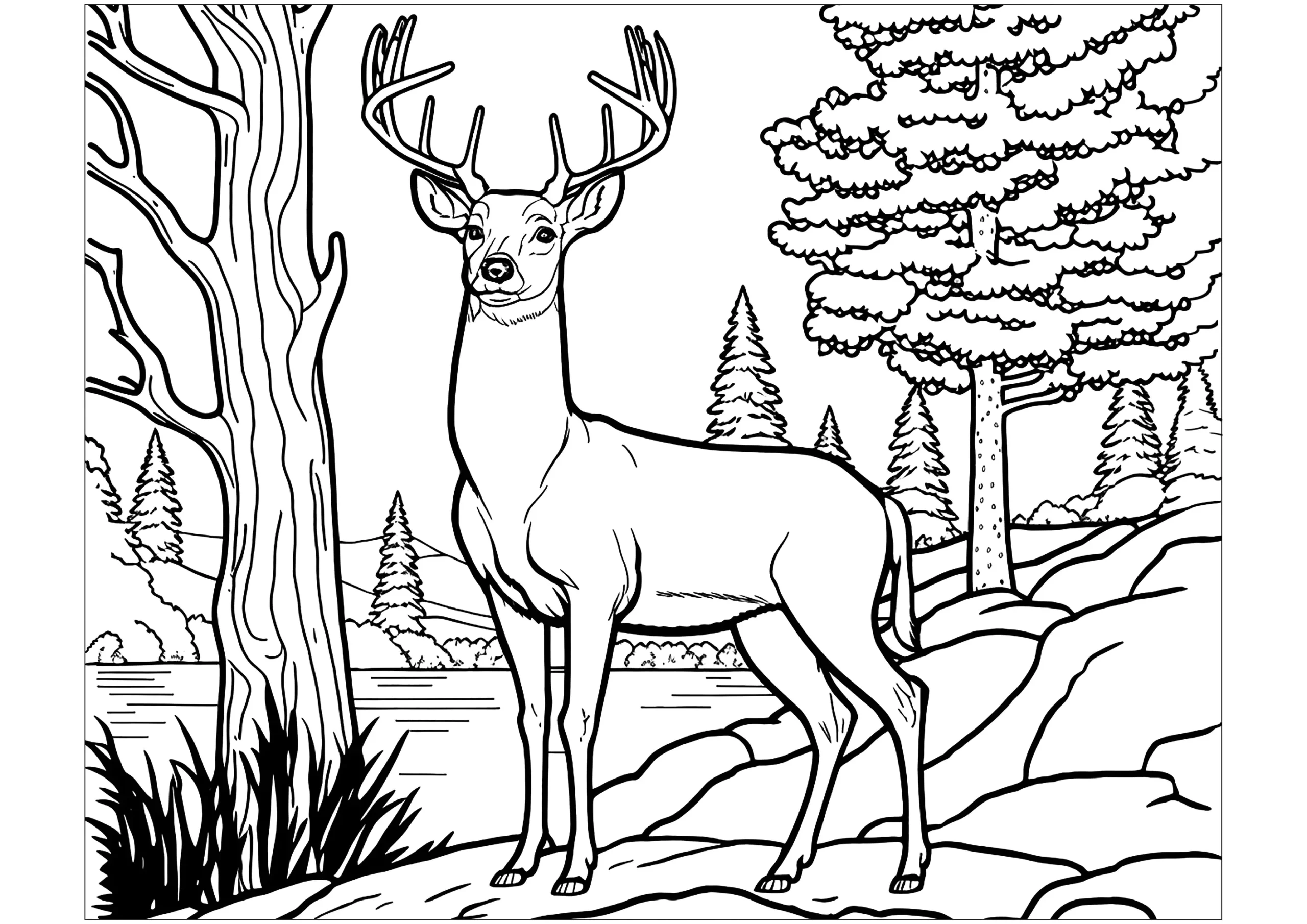 Coloring A Deer In The Forest Deer Coloring Pages Coloring A Deer In The Forest Deer Coloring Pages