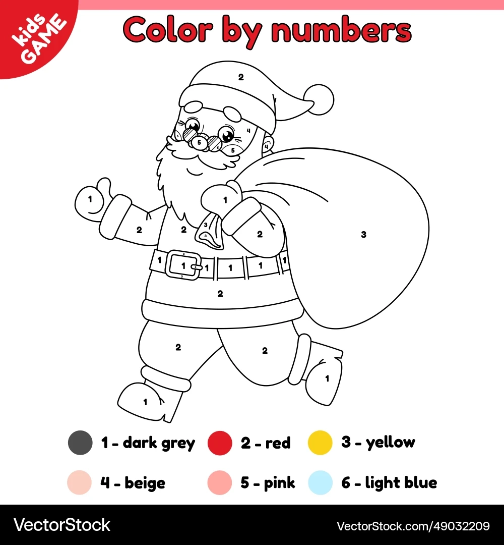 Coloring Page By Numbers With Running Santa Claus Royalty Free Vector VectorStock