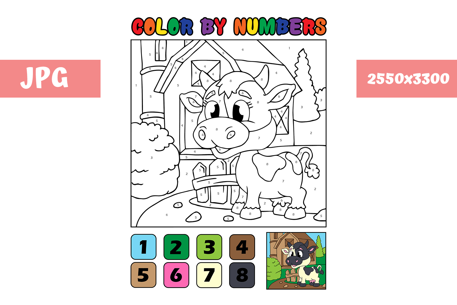 cow color by number cow color by number