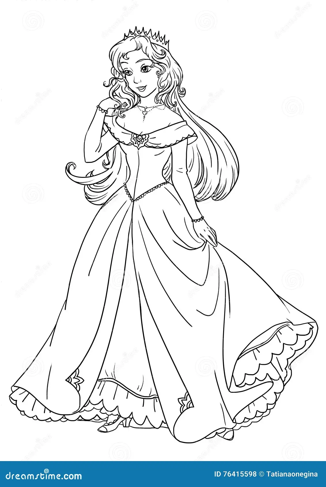 Coloring Page With Beautiful Princess In Pretty Dress Stock Illustration Illustration Of Caucasian Lineart 76415598