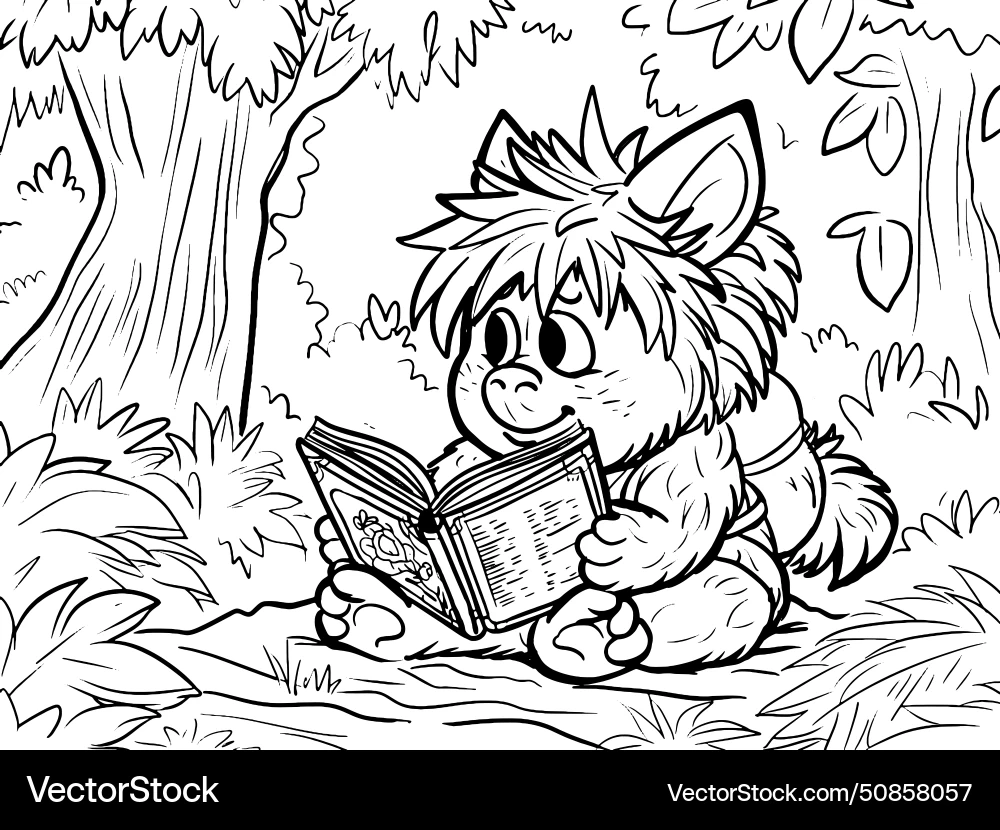 Coloring Pages Cute Funny Furry Animal Reading Royalty Free Vector VectorStock