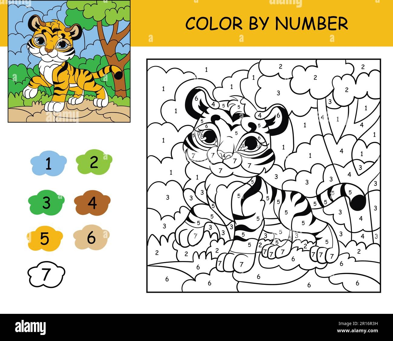 Coloring Puzzle With Number Of Color For Kids With Cute Tiger Printable Coloring Book Worksheet For Kids Leisure Black And White Picture With Color Stock Vector Image Art Alamy Coloring Puzzle With Number Of Color For Kids With Cute Tiger Printable Coloring Book Worksheet For Kids Leisure Black And White Picture With Color Stock Vector Image Art Alamy