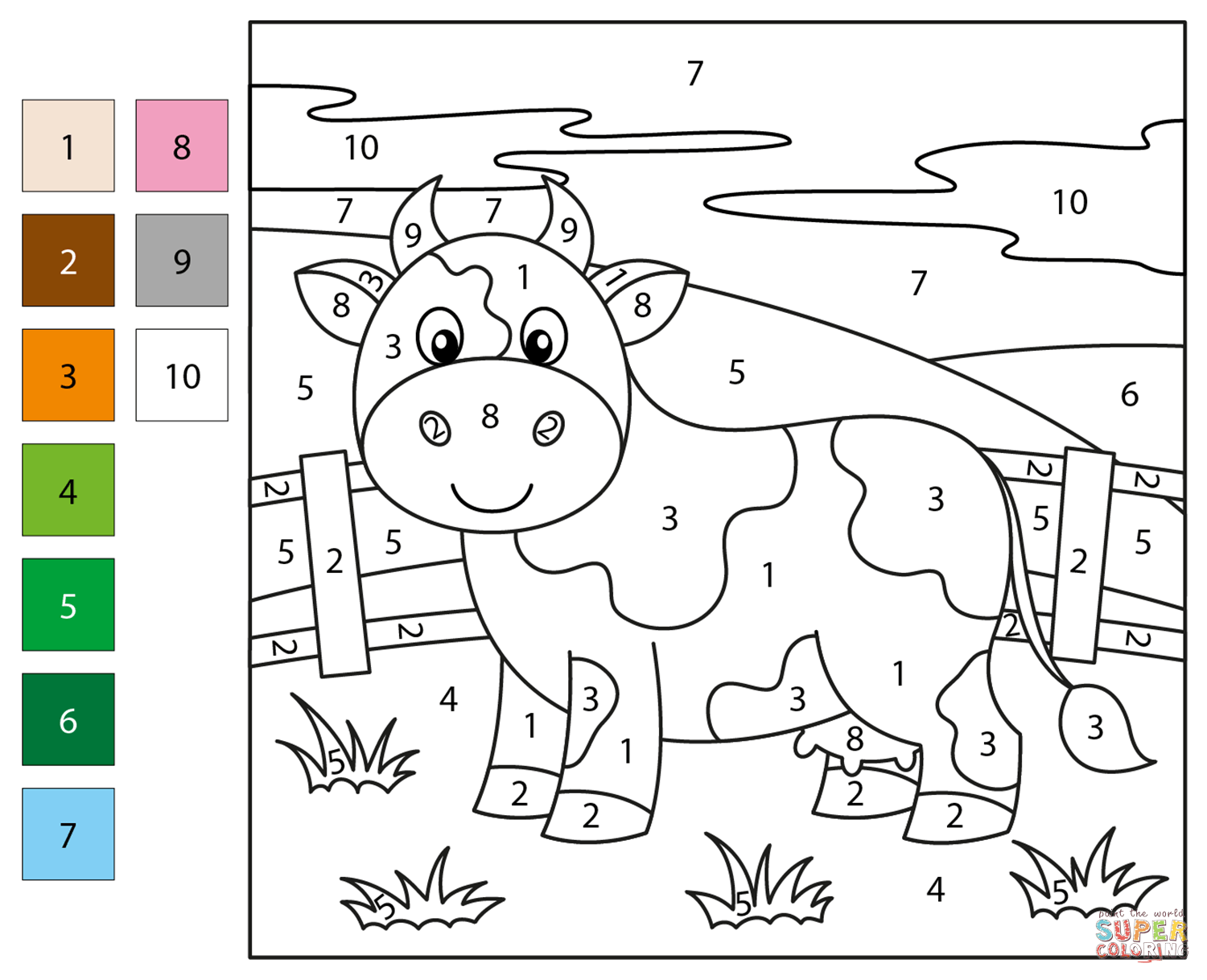 Cow Color By Number Coloring Page Free Printable