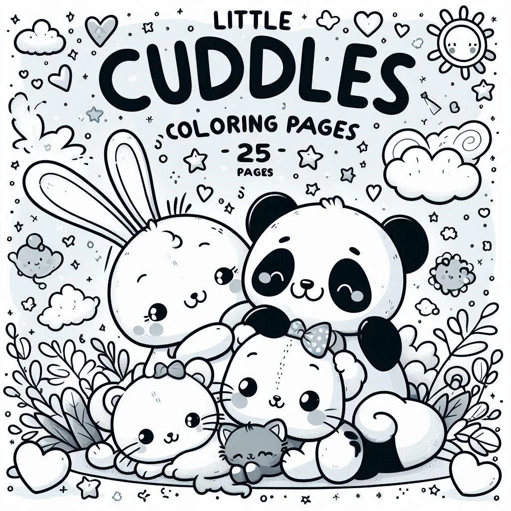 Cute Animal Coloring Pages Bunny Panda Kitten Line Art digital Download Etsy