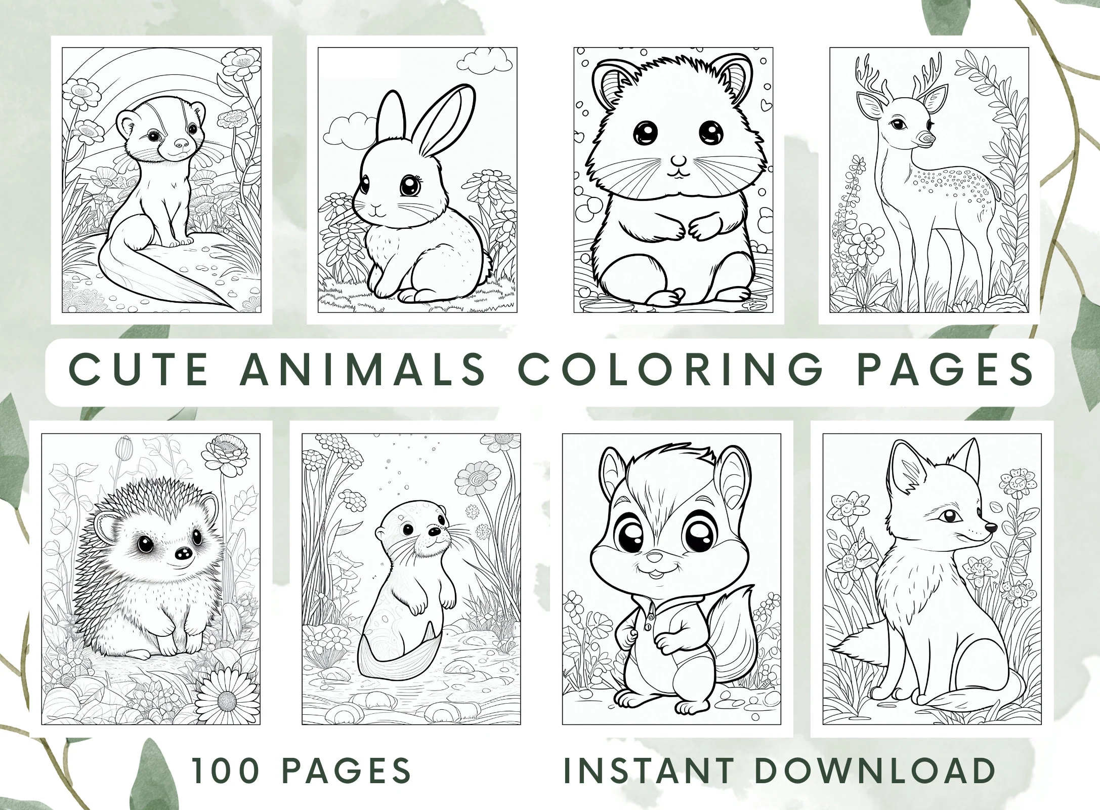 Cute Animals Coloring Pages For Kids Cute Animals Coloring Book For Kids Animal Coloring Kids Coloring Pages Digital Download Printable Etsy