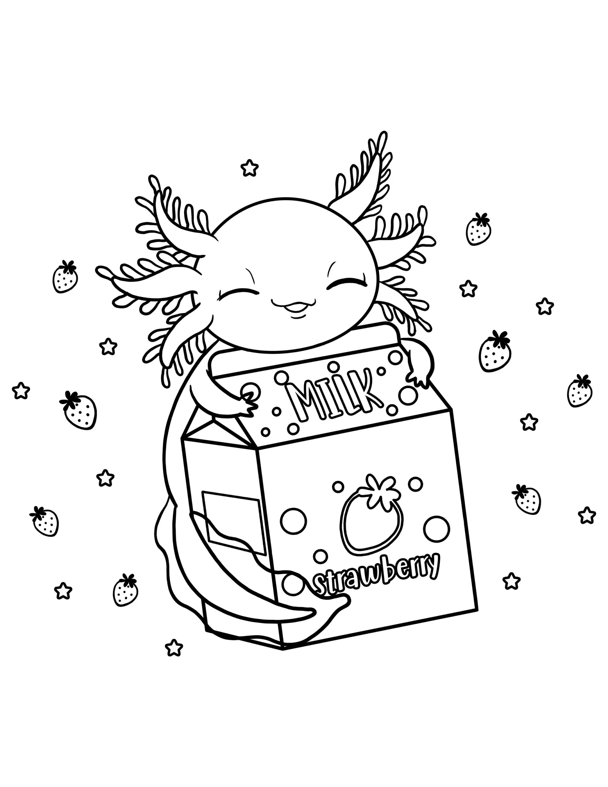 Cute Axolotl Coloring Page Digital Download Axolotls Kawaii Kids Printable Etsy