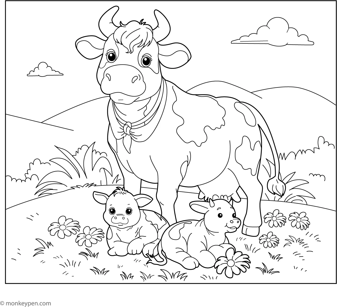 Cute Cartoon Cow Engaging Printable Coloring Page For Kids