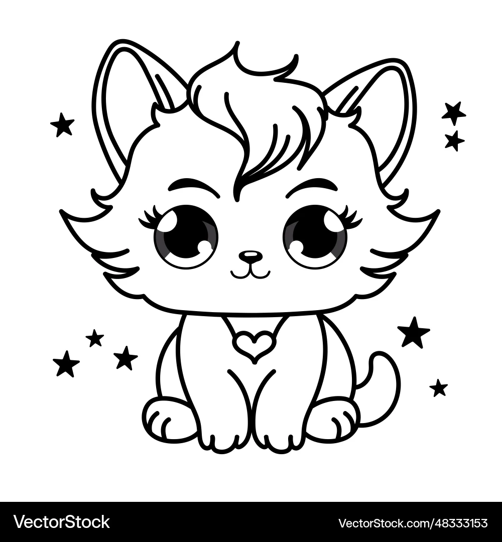Cute Cat Coloring Page For Kids Cartoon Fluffy Royalty Free Vector VectorStock Cute Cat Coloring Page For Kids Cartoon Fluffy Royalty Free Vector VectorStock