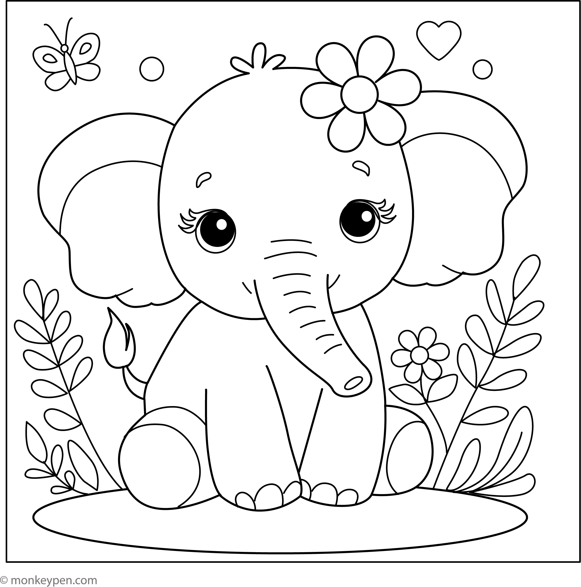 Cute Elephant Coloring Sheet Free PDF Printable For Kids