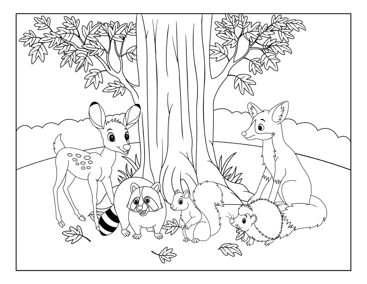 forest with animals coloring pages