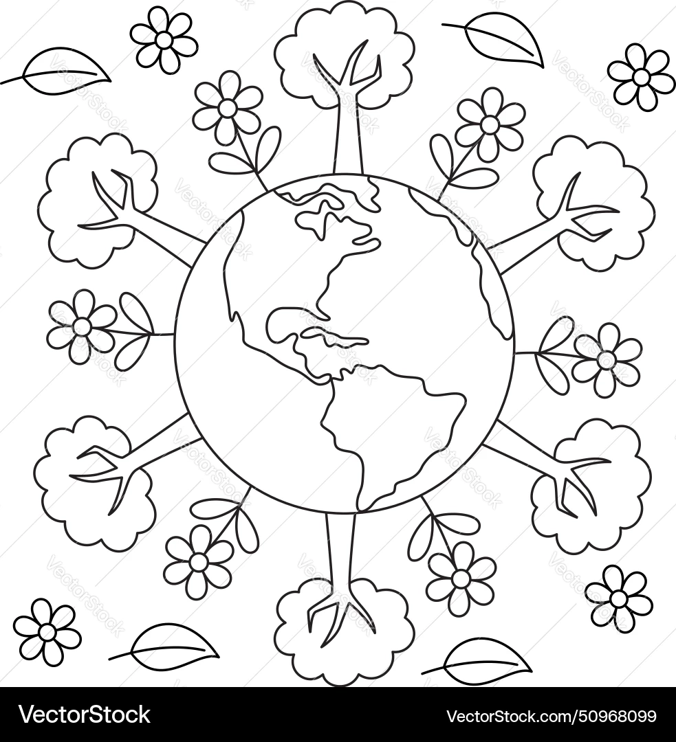 Cute Happy Earth Day Coloring Page Royalty Free Vector VectorStock