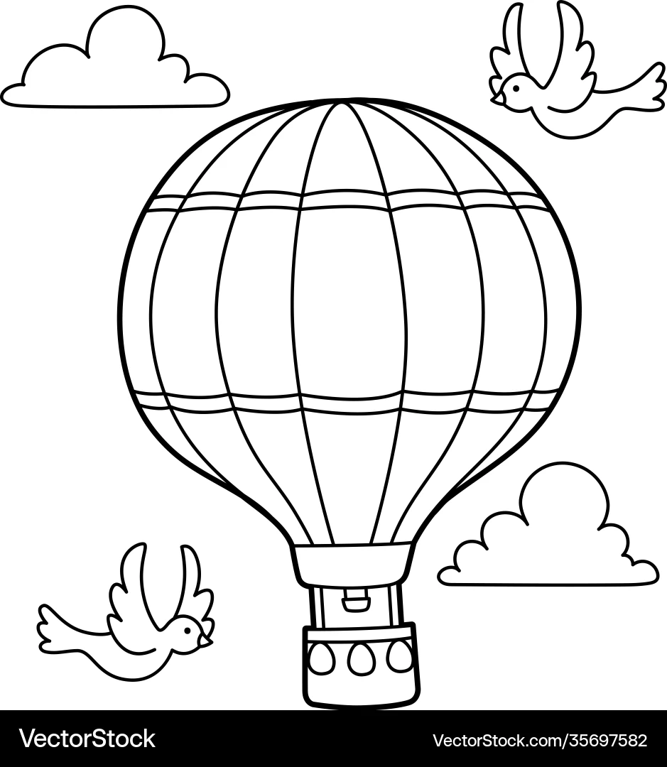Cute Hot Air Balloon Coloring Page Royalty Free Vector VectorStock Cute Hot Air Balloon Coloring Page Royalty Free Vector VectorStock