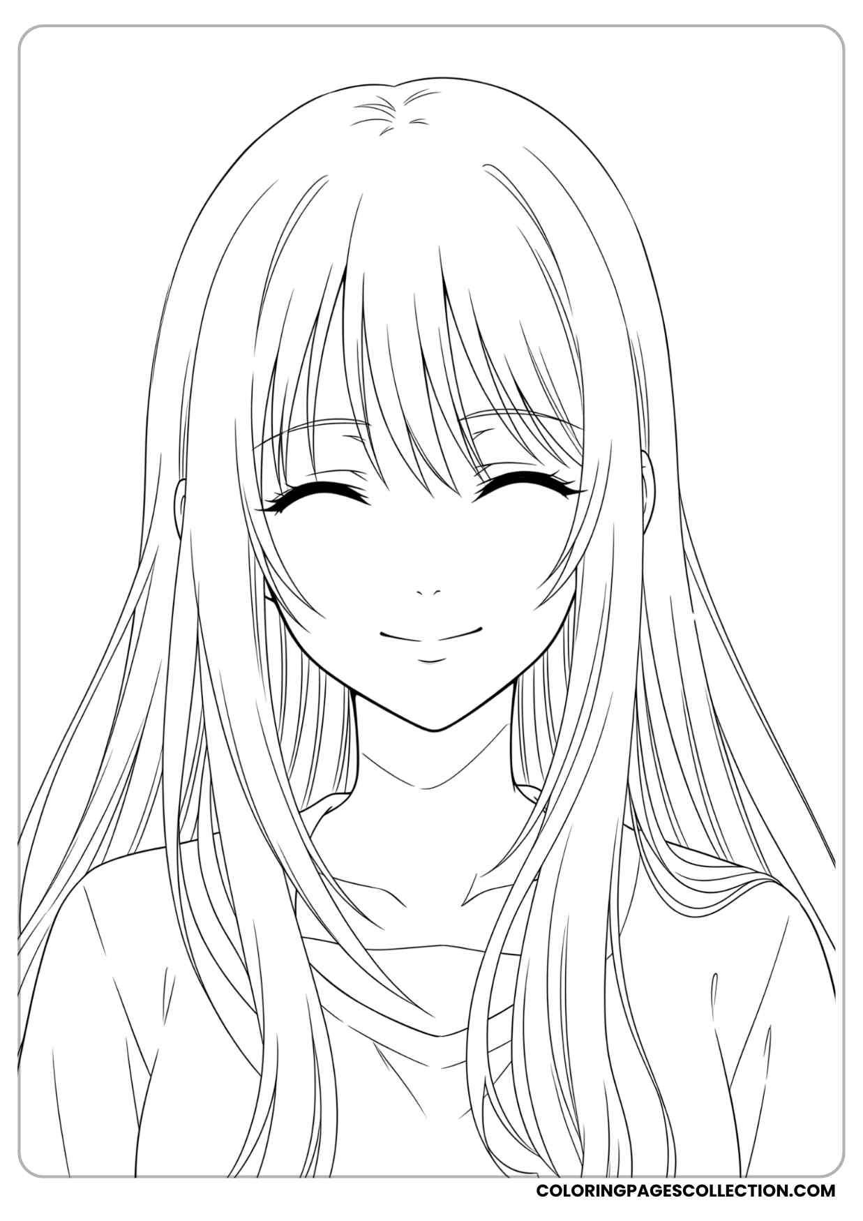 Cute Long Hair Anime Girl Coloring Pages Free Easy To Print 