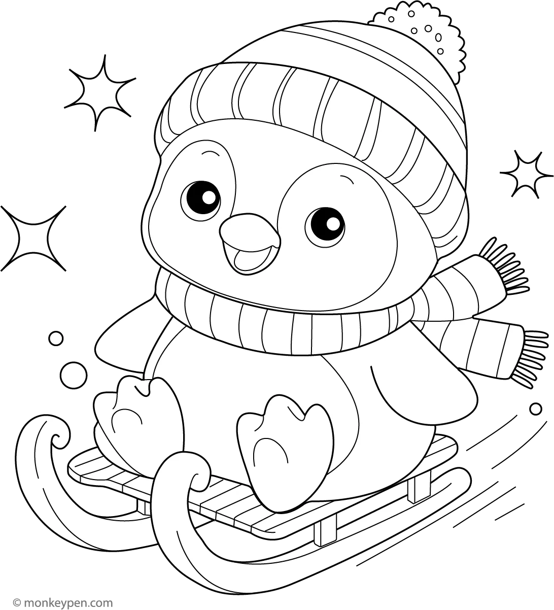 Cute Sledding Penguin Coloring Page