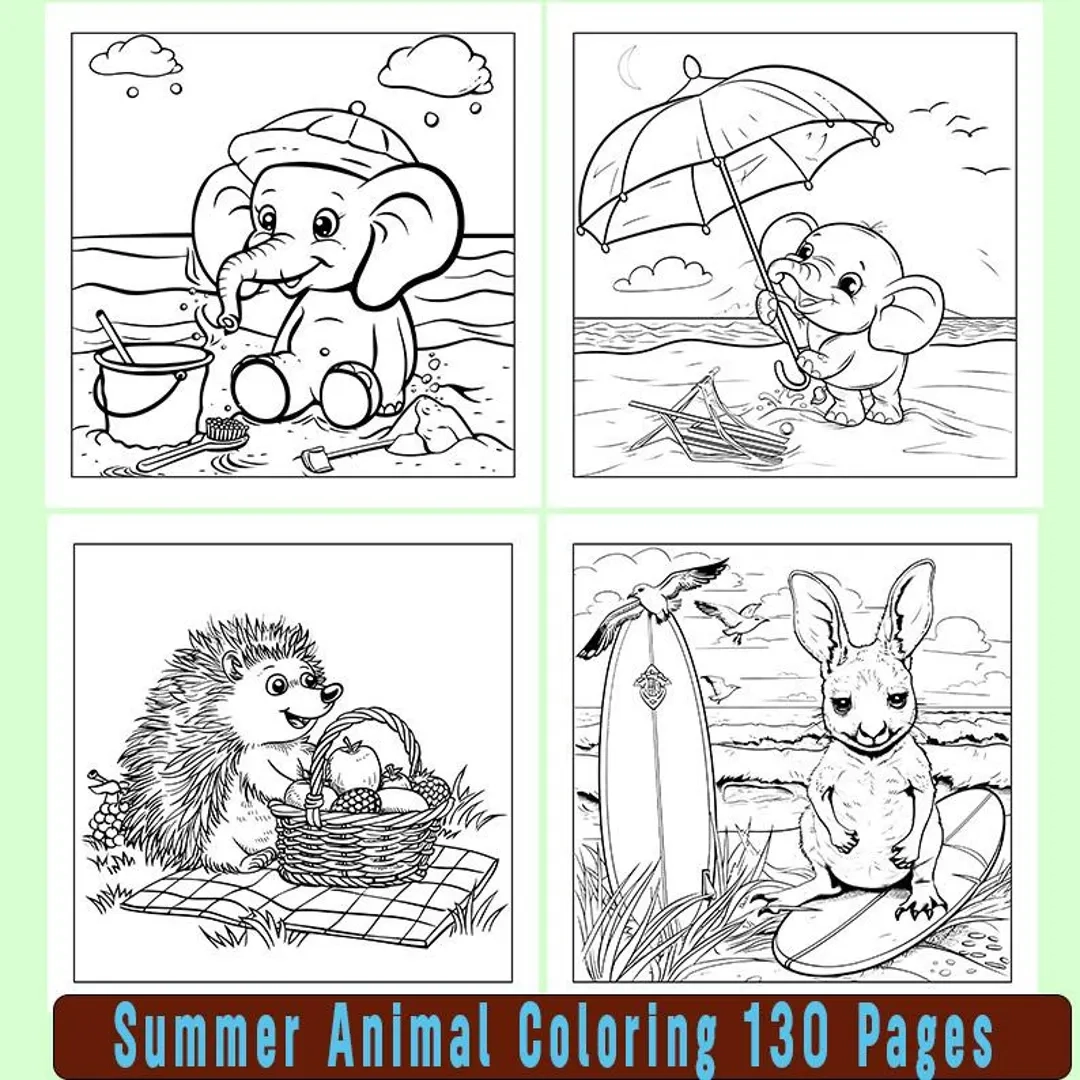Cute Summer Animals Coloring Book 135 Page Printable PDF Etsy