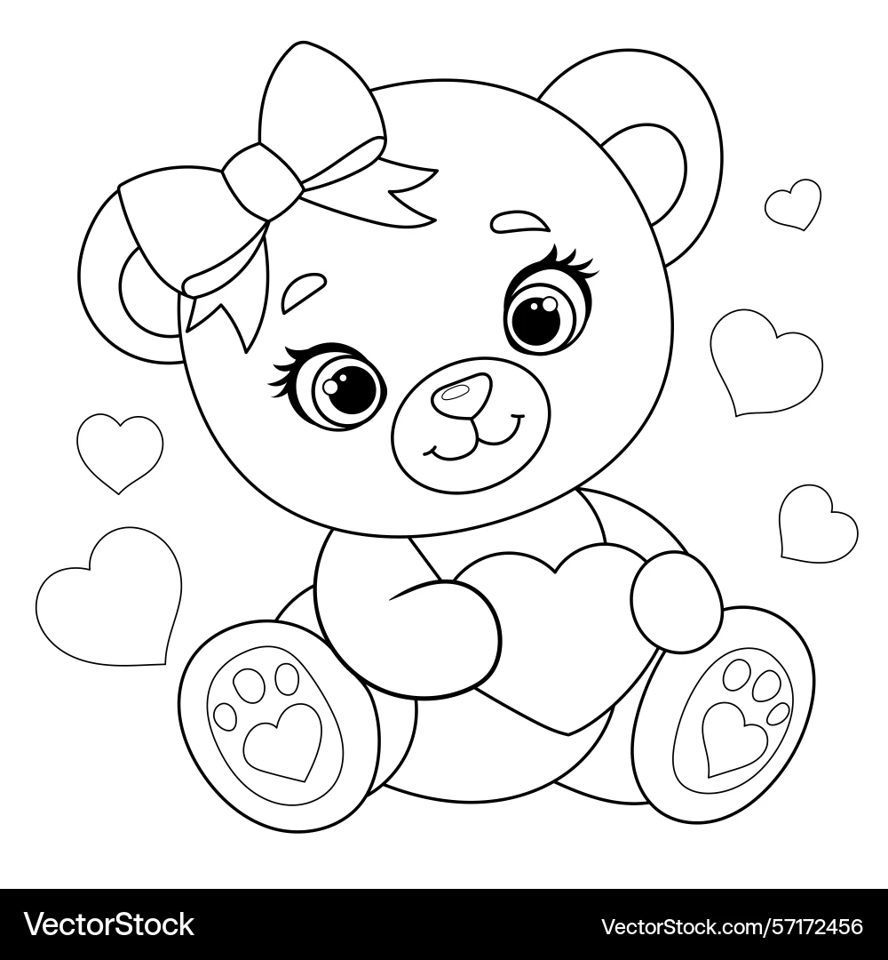 Cute Teddy Bear Coloring Page Royalty Free Vector VectorStock Cute Teddy Bear Coloring Page Royalty Free Vector VectorStock