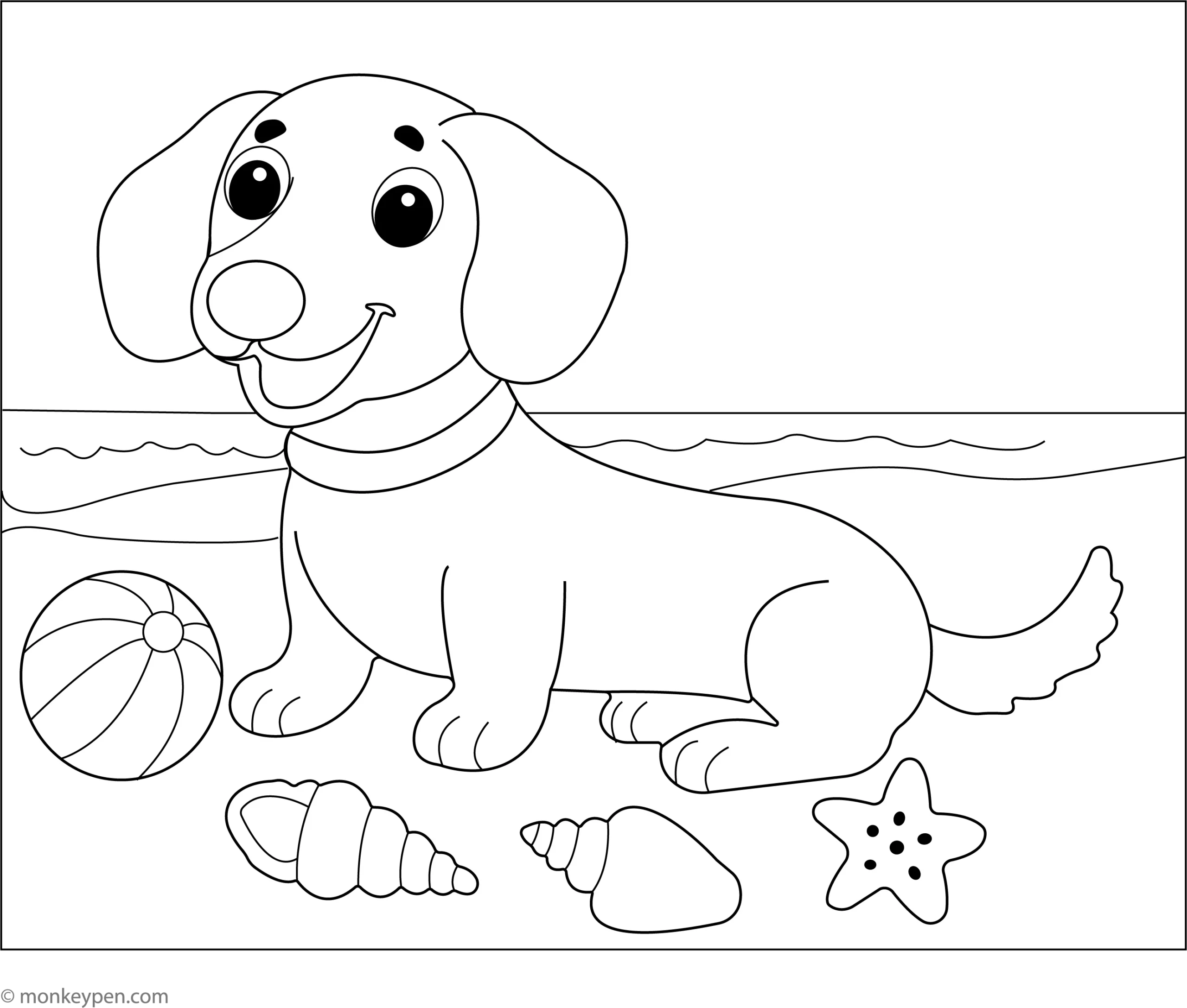 Dachshund At The Beach Coloring Page Free PDF For Kids