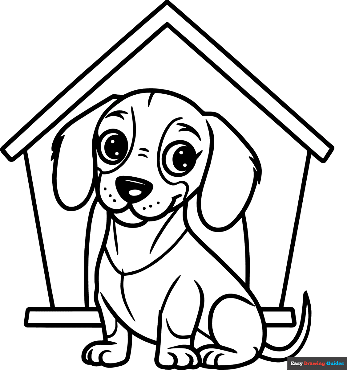 Dachshund Puppy Doghouse Coloring Page Easy Drawing Guides