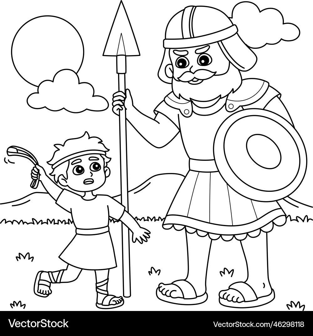 David And Goliath Coloring Page Royalty Free Vector VectorStock