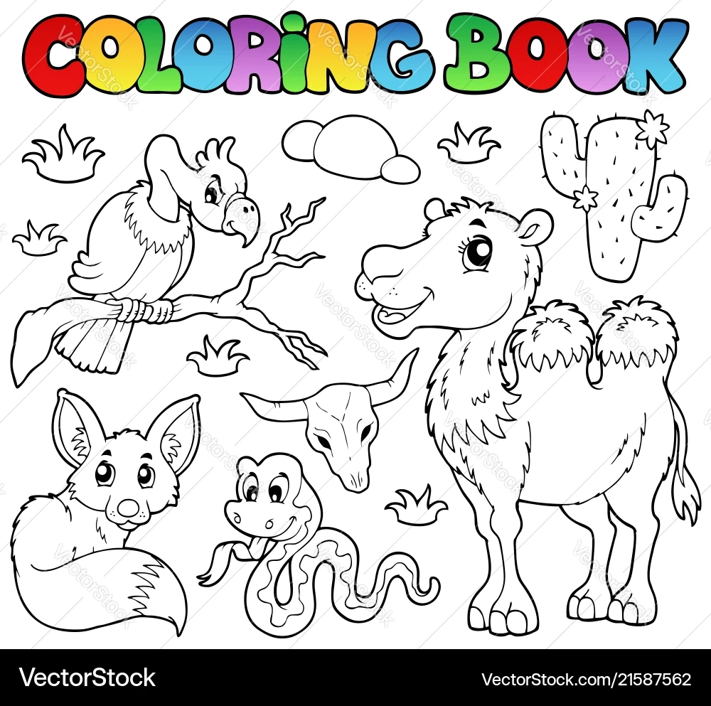 Desert Animals Coloring Book Royalty Free Vector VectorStock Desert Animals Coloring Book Royalty Free Vector VectorStock