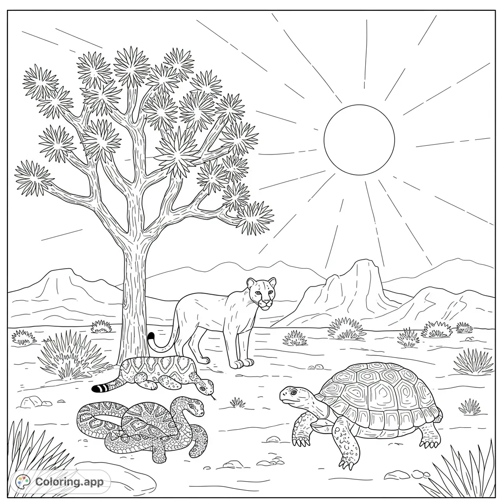 Desert Wildlife Under Joshua Tree Coloring app