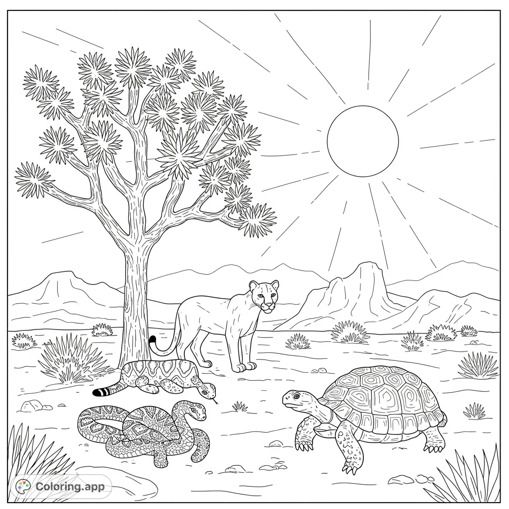 Desert Wildlife Under Joshua Tree Coloring app Desert Wildlife Under Joshua Tree Coloring app