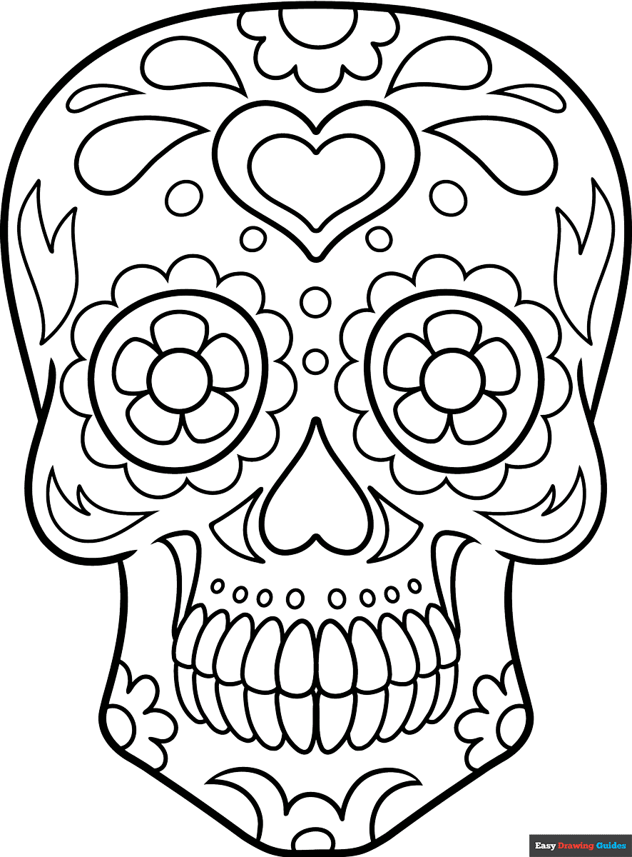 Dia De Los Muertos Skull Coloring Page Easy Drawing Guides