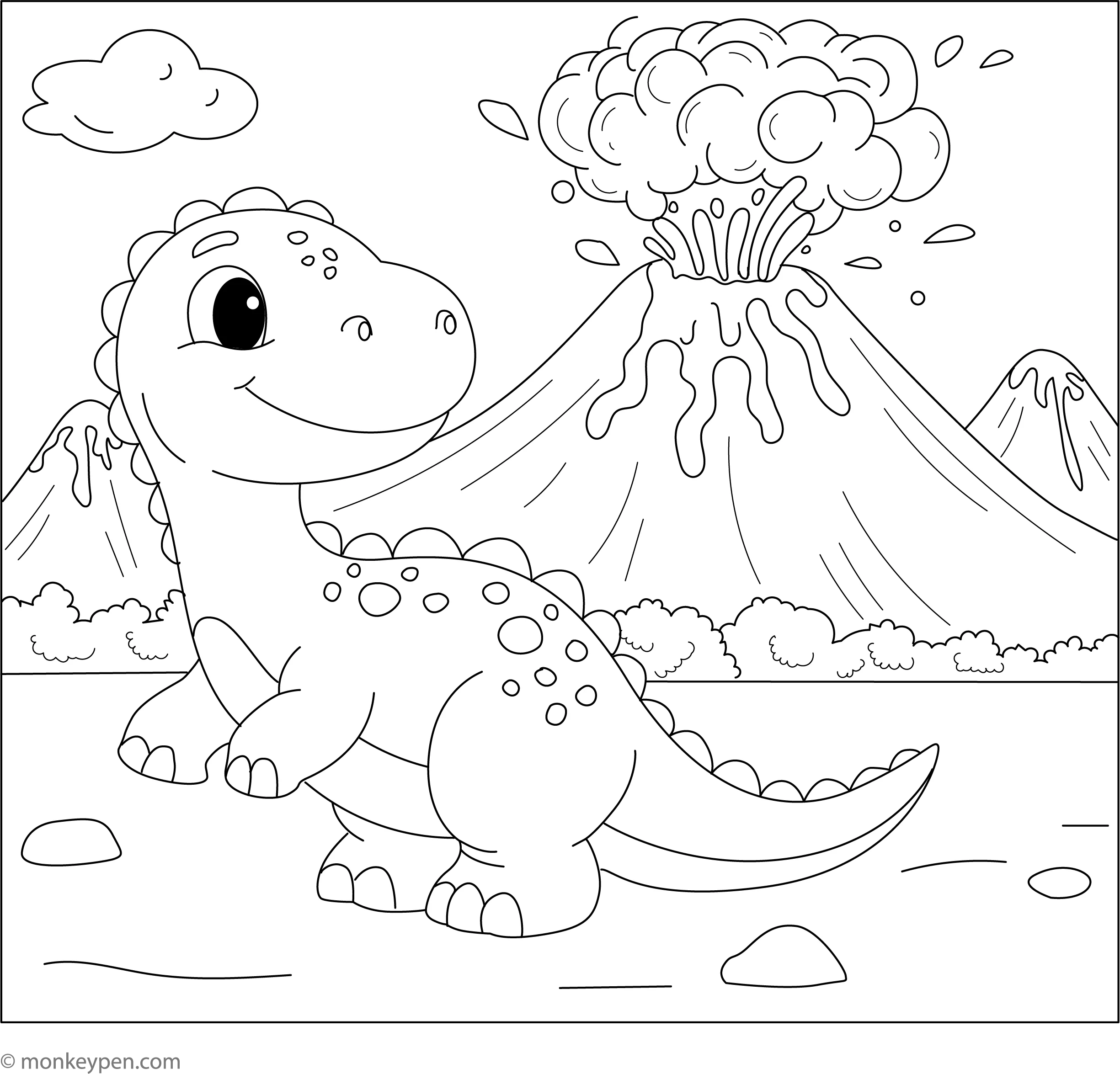 Dinosaur And Volcano Eruption Exciting Coloring Page For Kids Dinosaur And Volcano Eruption Exciting Coloring Page For Kids