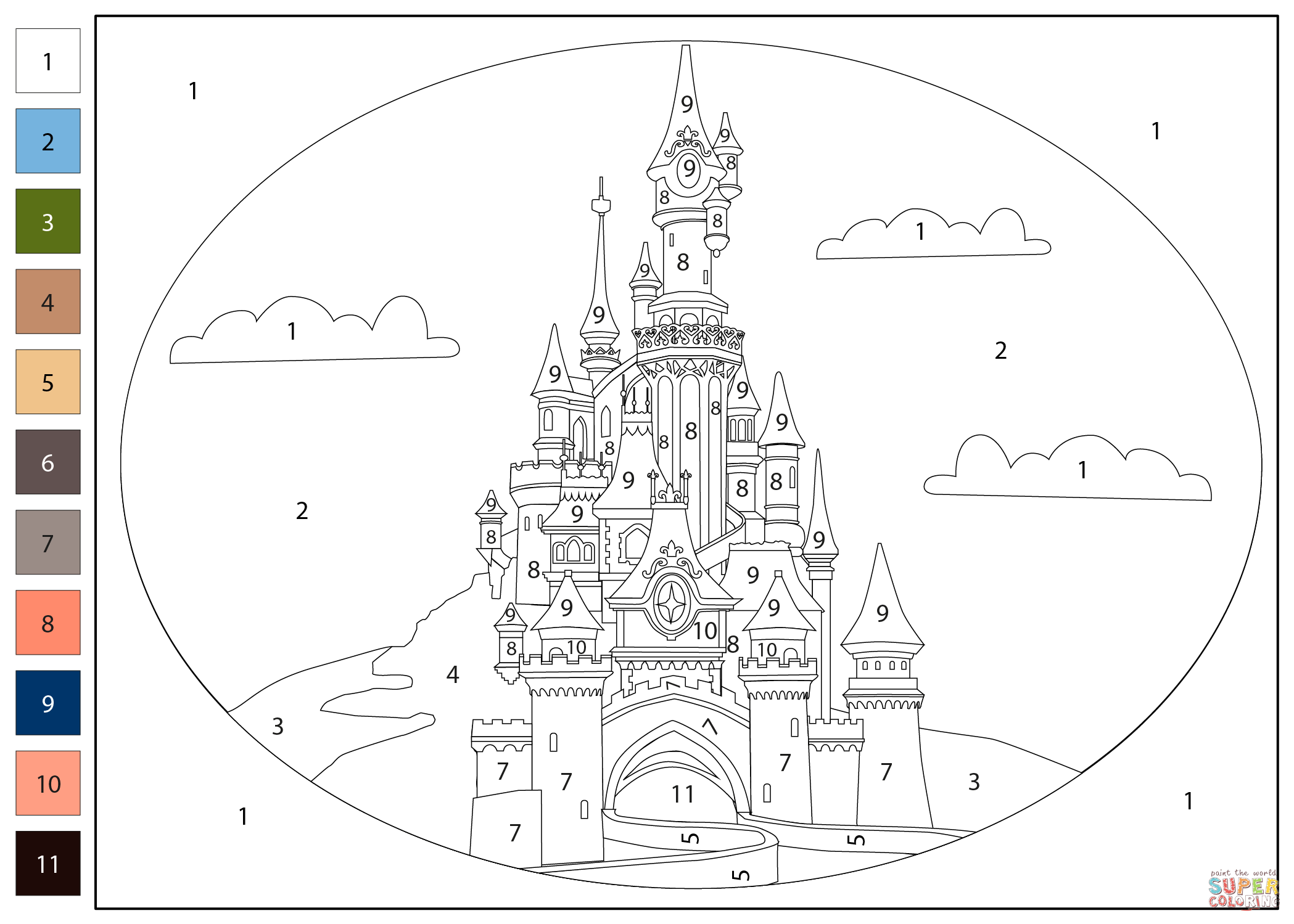 Disneyland Color By Number Coloring Page Free Printable