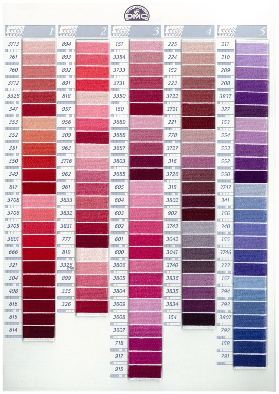 DMC Stranded Cotton Embroidery Thread Colour Chart