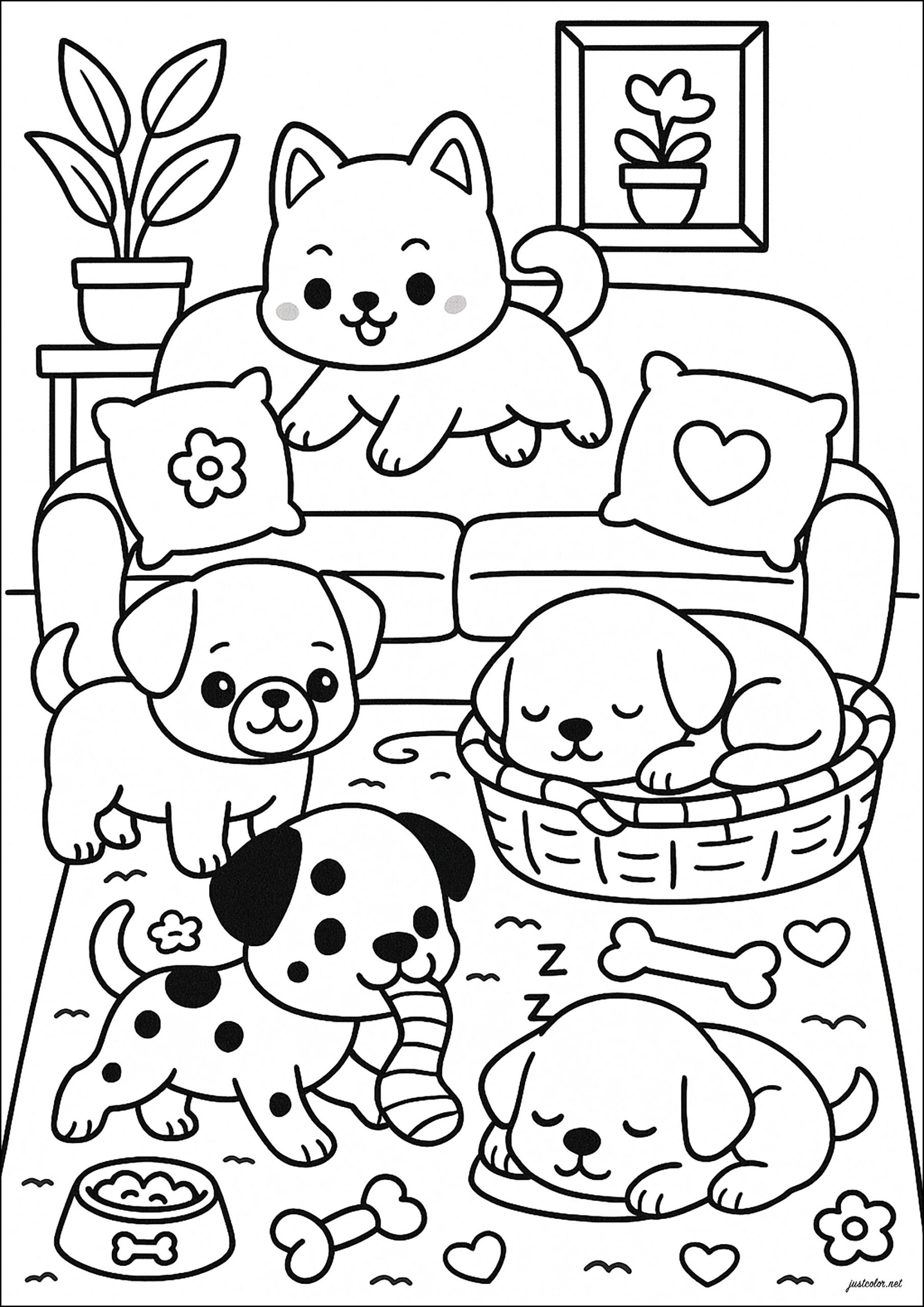 Dogs Playing In The Living Room Dog Coloring Pages Dogs Playing In The Living Room Dog Coloring Pages
