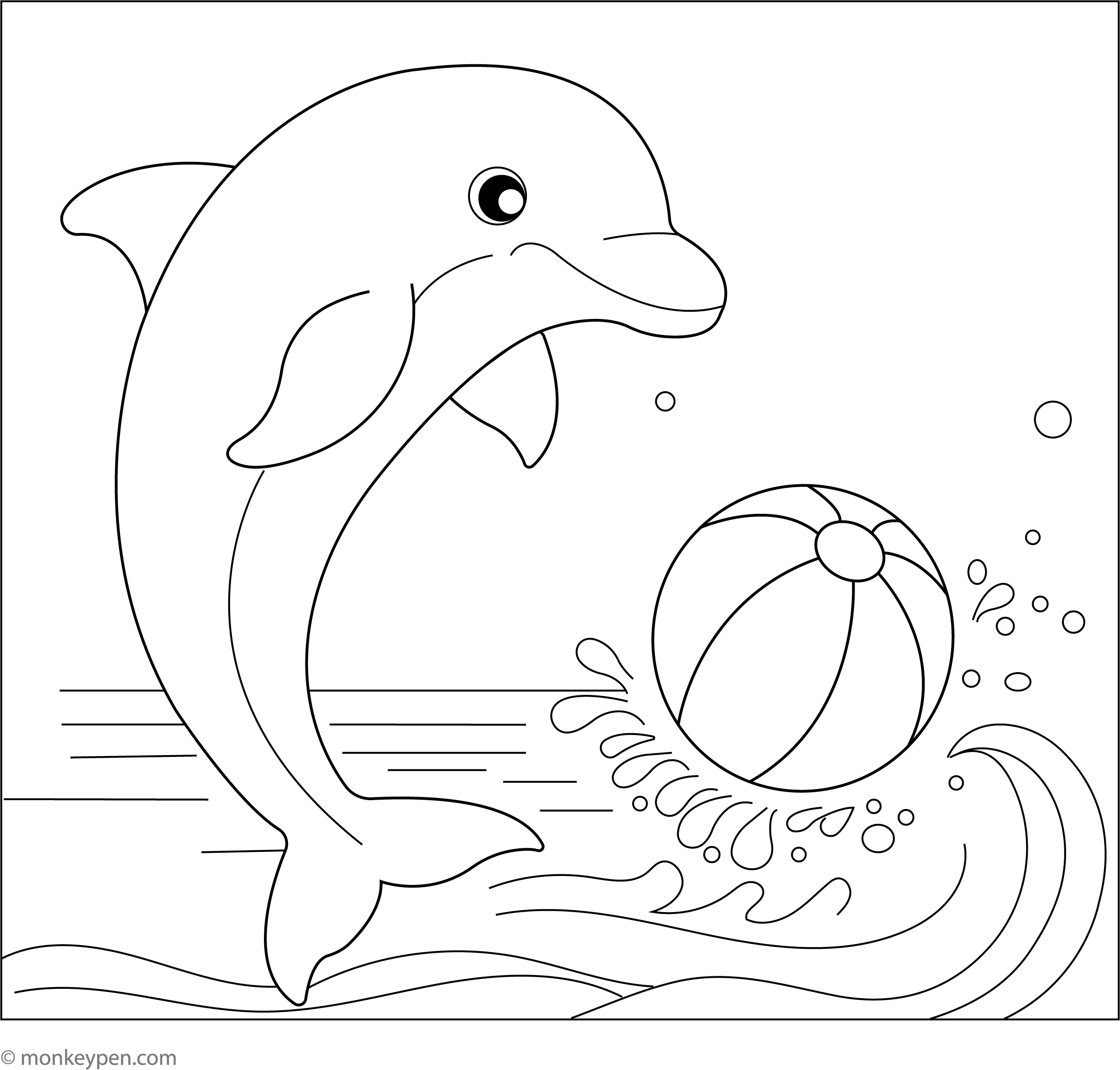 Dolphin With A Beach Ball Free Coloring Page For Kids