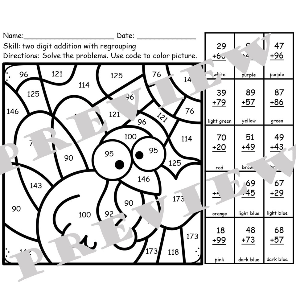 double digit addition color by number double digit addition color by number