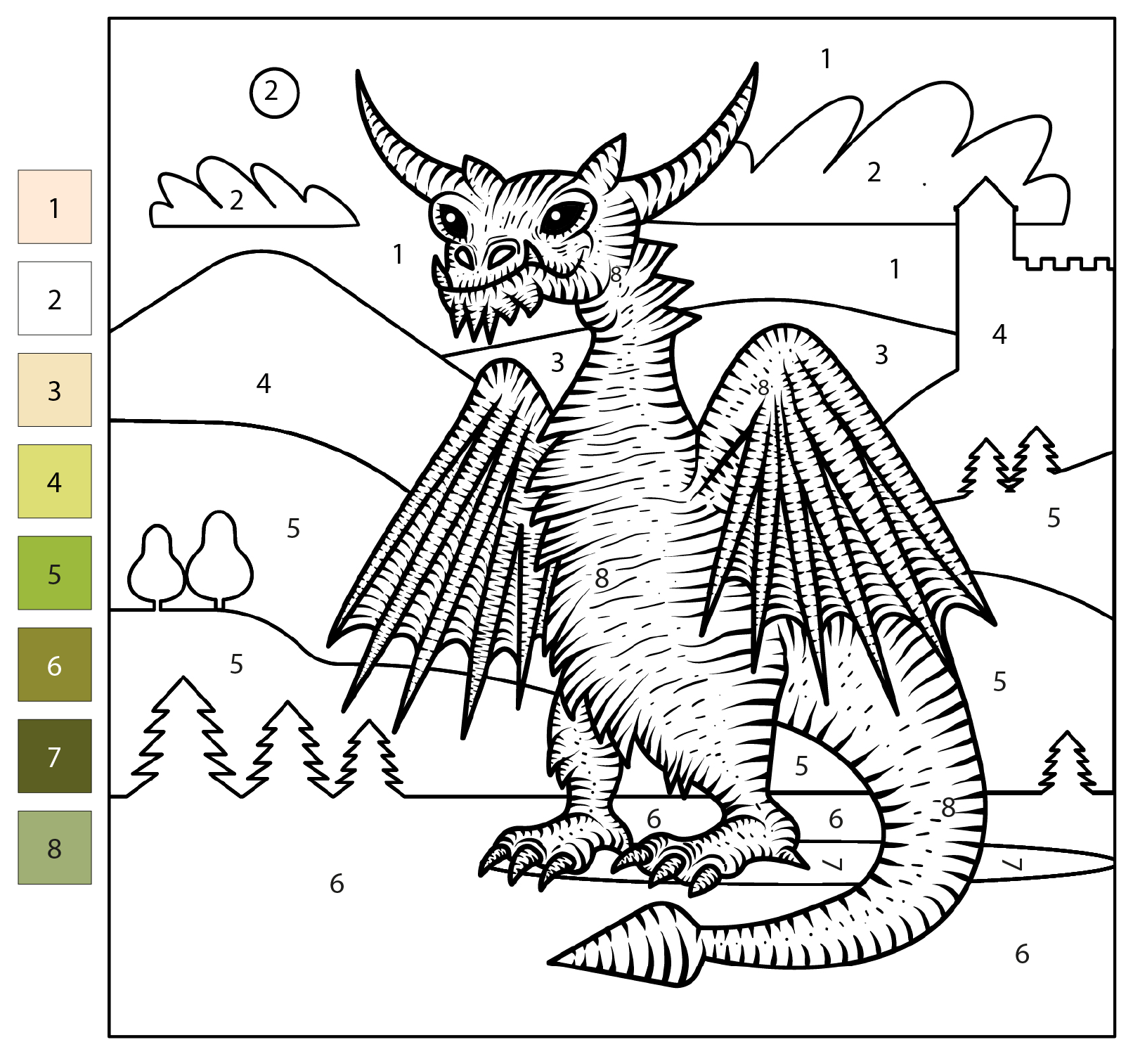 Dragon Color By Number Coloring Page Free Printable