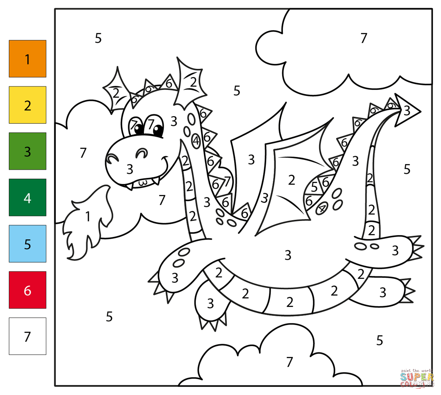 Dragon Color By Number Coloring Page Free Printable