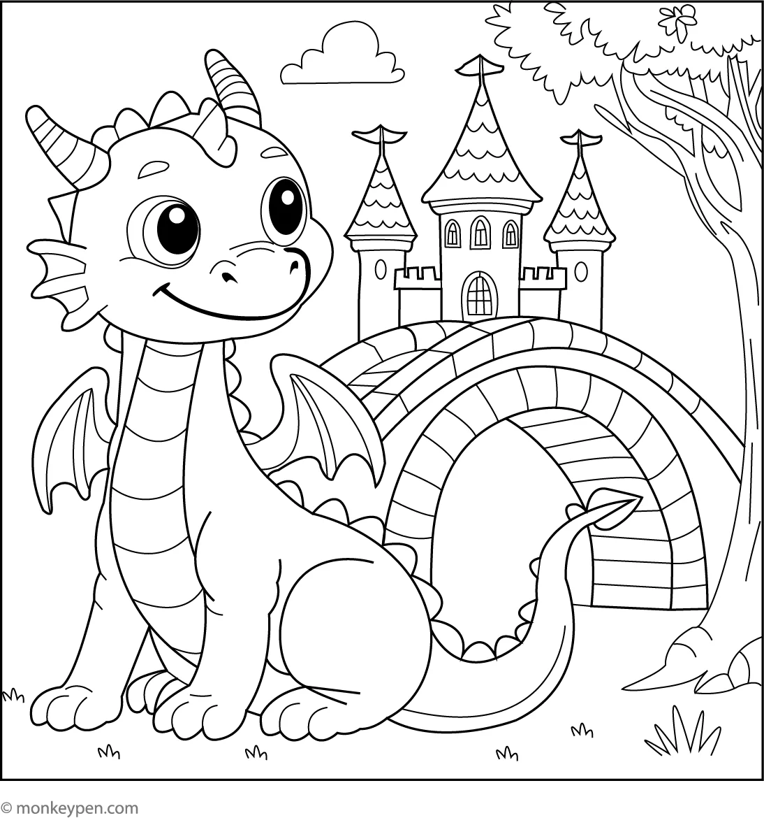 Dragon Guarding A Bridge Free Children s Coloring Page Dragon Guarding A Bridge Free Children s Coloring Page